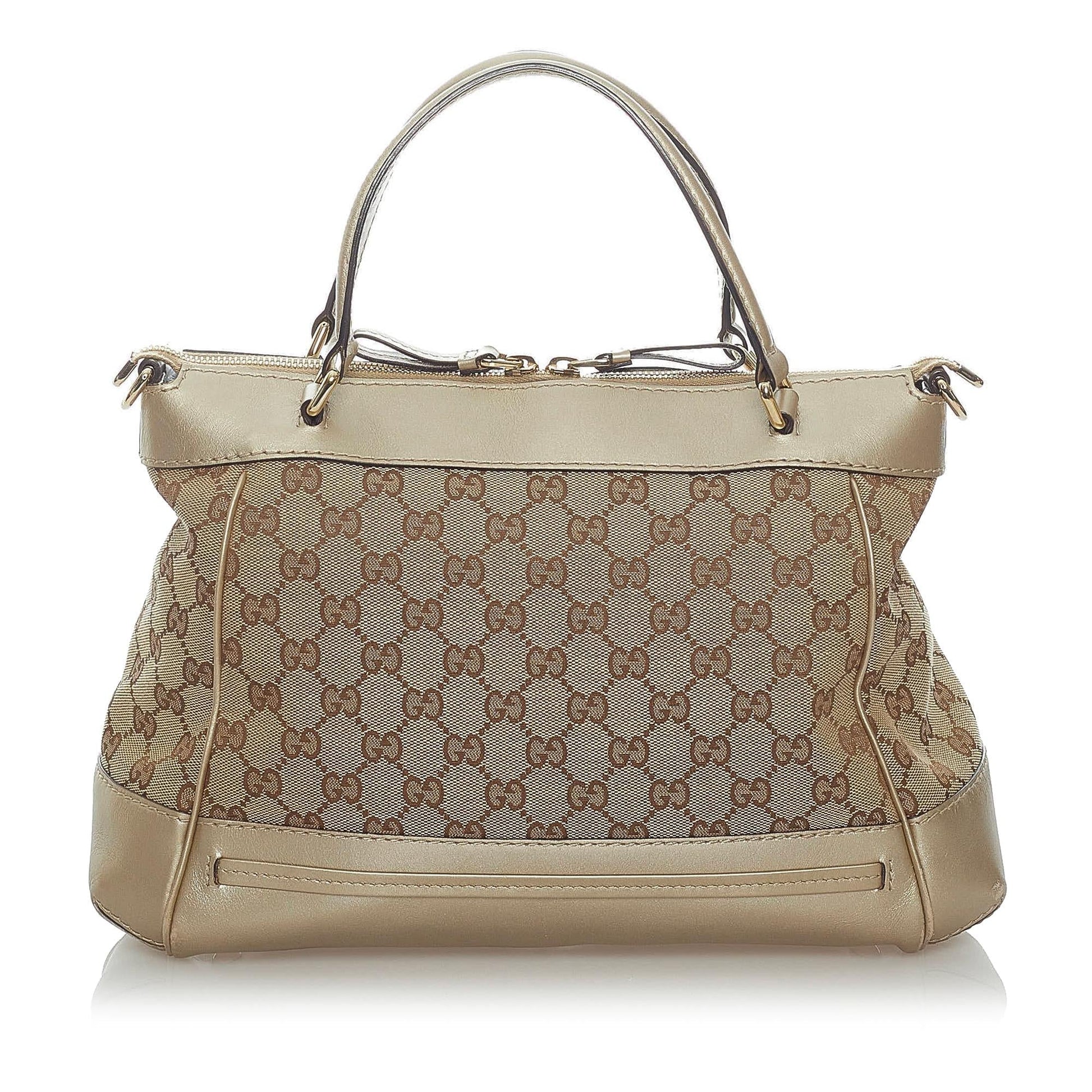 Gucci GG Mayfair SHG Canvas Calf Brown Gold Satchel Bag