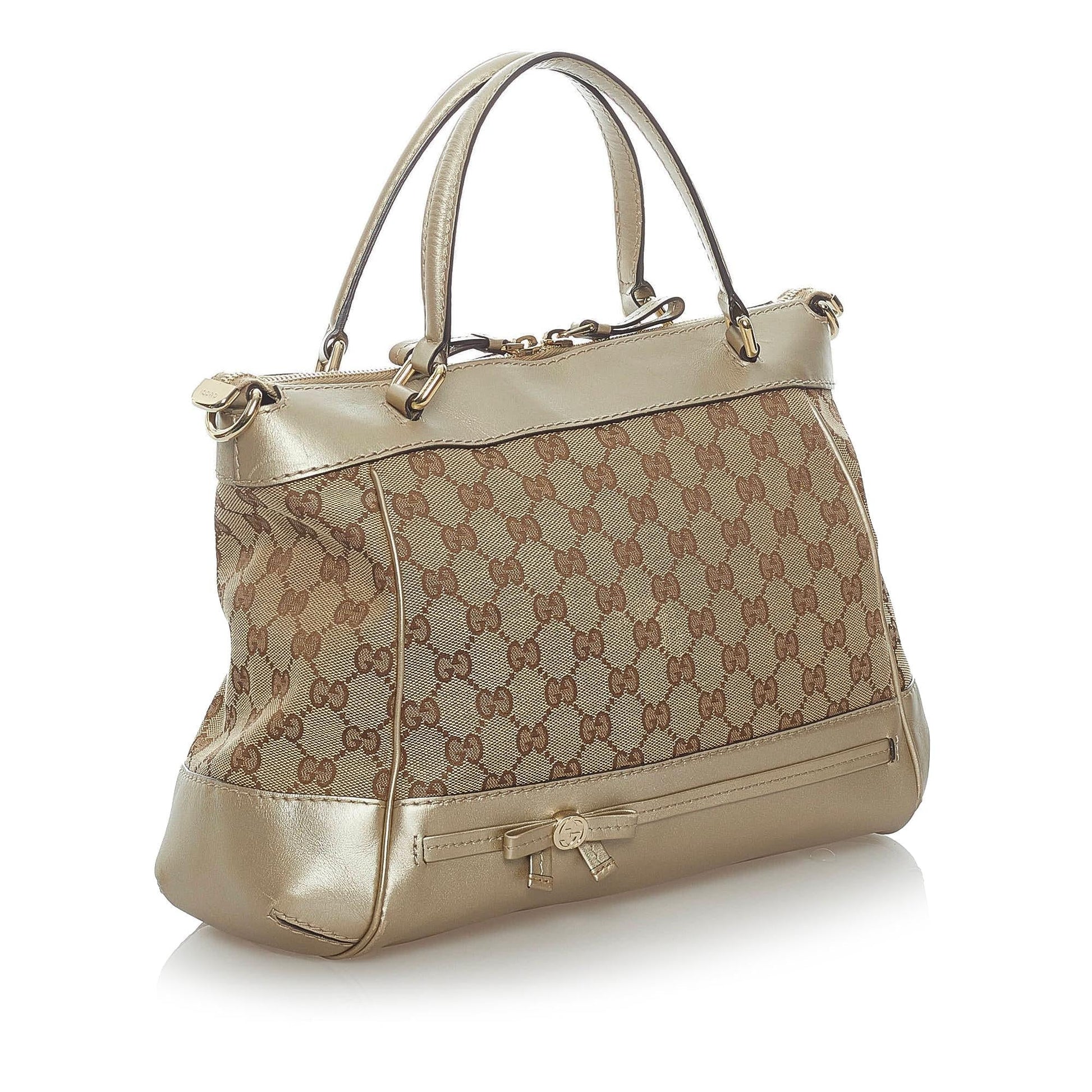 Gucci GG Mayfair SHG Canvas Calf Brown Gold Satchel Bag