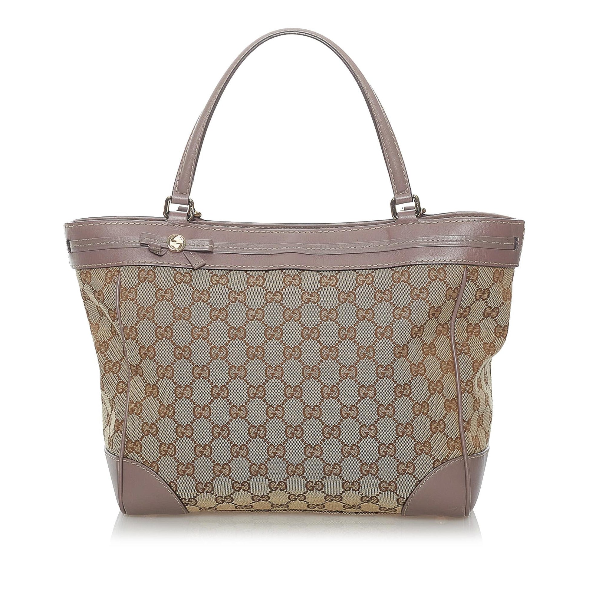 Gucci GG Mayfair SHG Canvas Calf Brown Pink Tote Bag