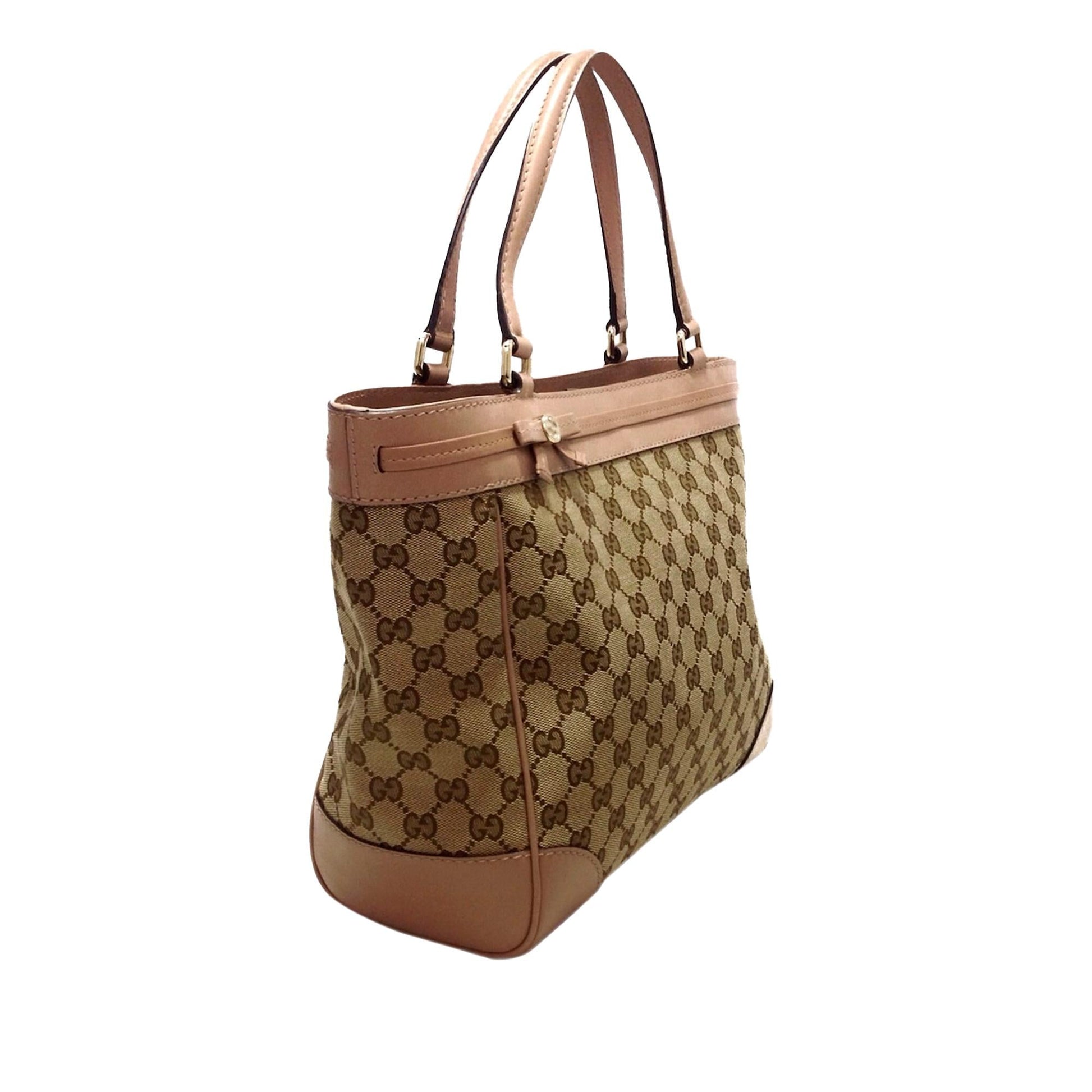 Gucci GG Mayfair SHG Canvas Calf Brown Pink Tote Bag Bag Shg