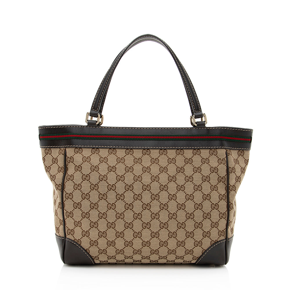 Gucci GG Mayfair SHF Leather Canvas Brown Beige Tote Bag
