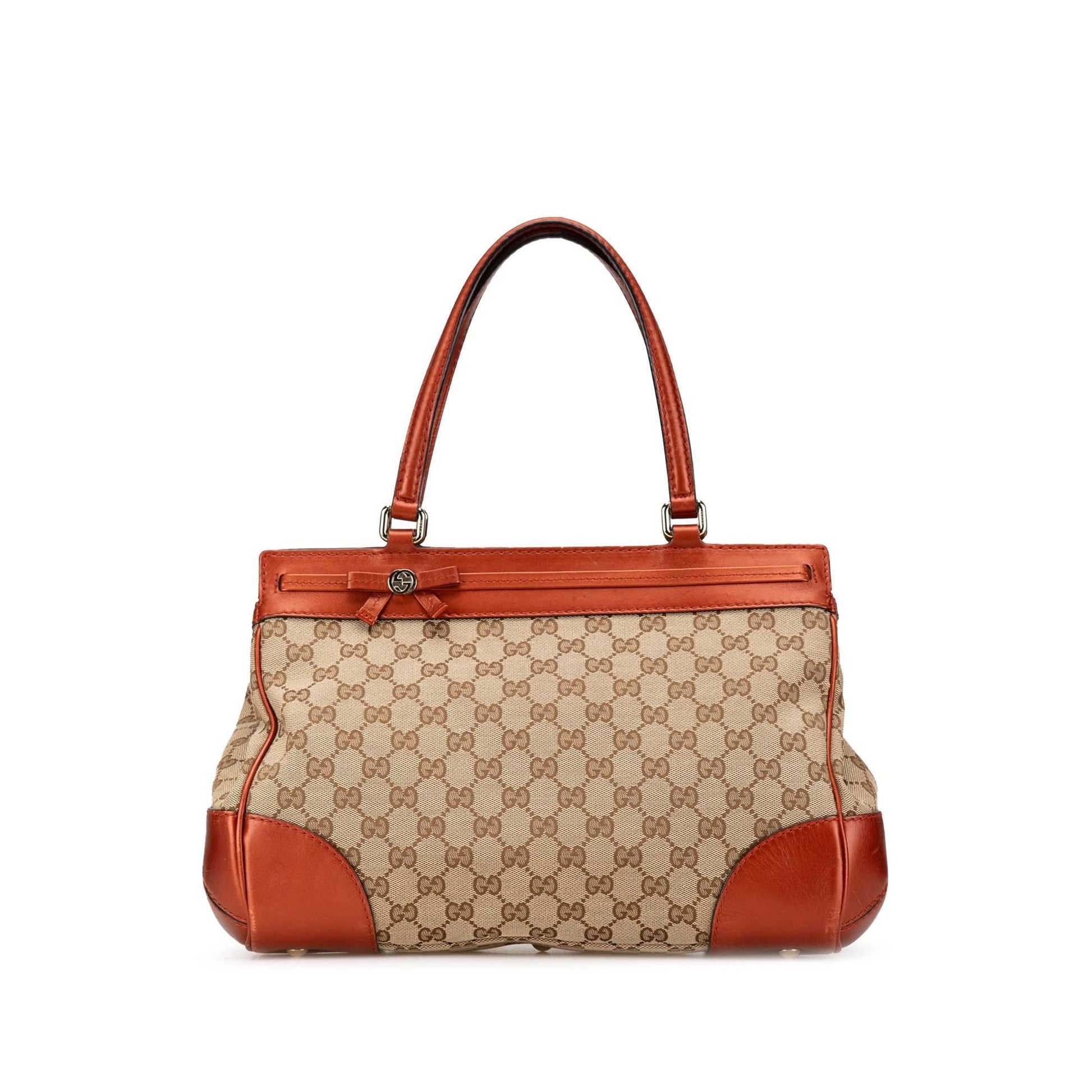 Gucci GG Mayfair Canvas Calf Brown Orange Tote Bag