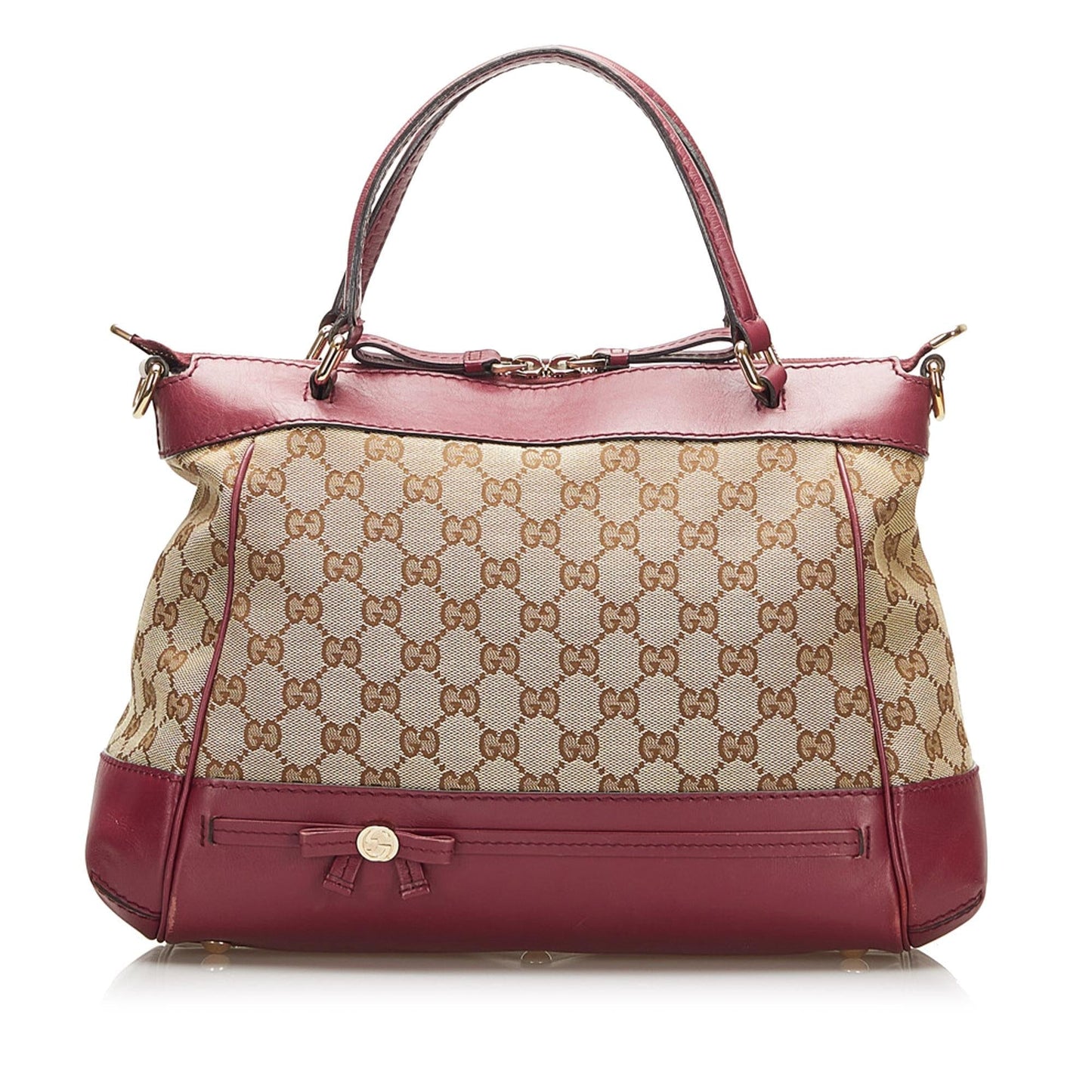 Gucci GG Mayfair SHG Canvas Calf Brown Red Satchel Bag