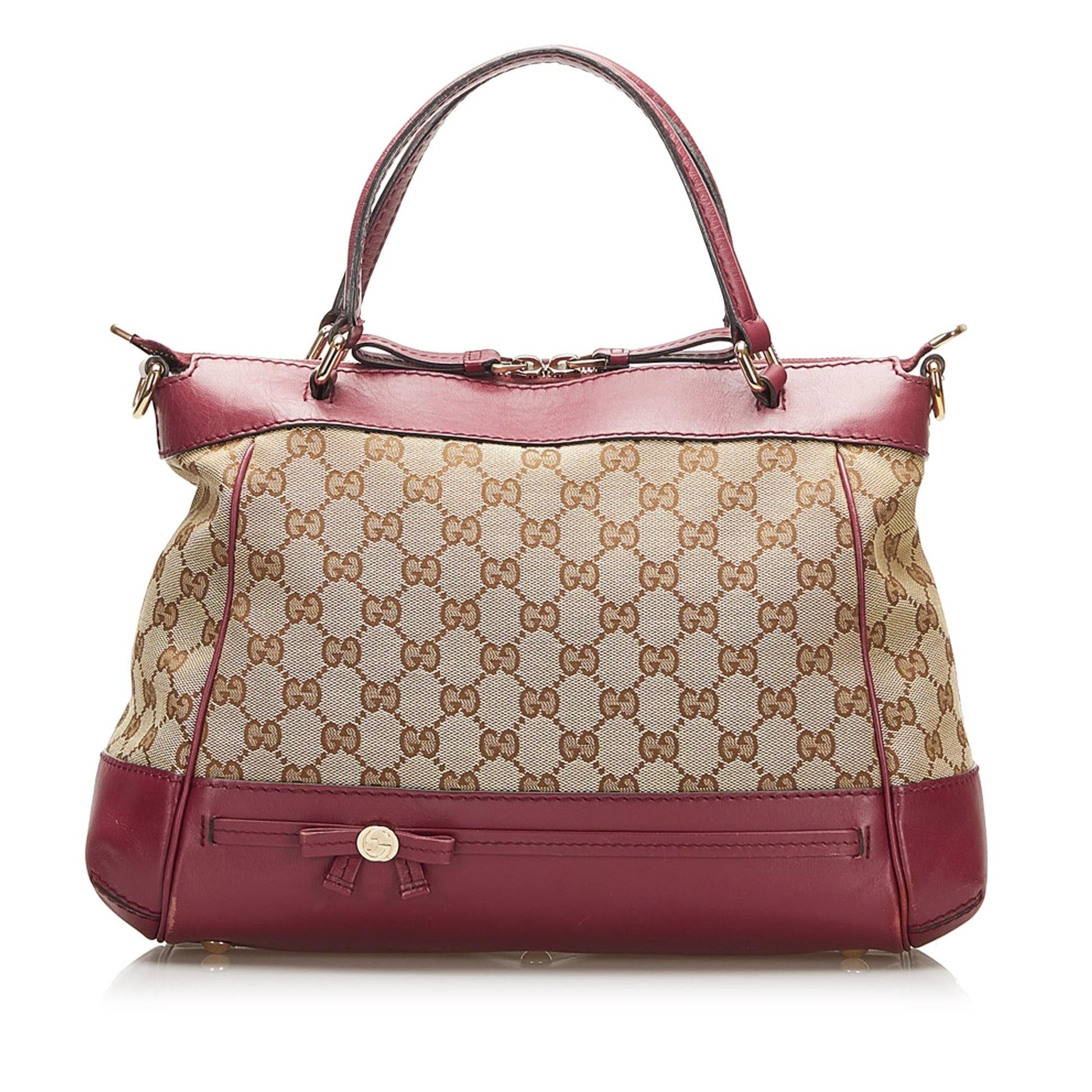 Gucci GG Mayfair SHG Canvas Calf Brown Red Satchel Bag