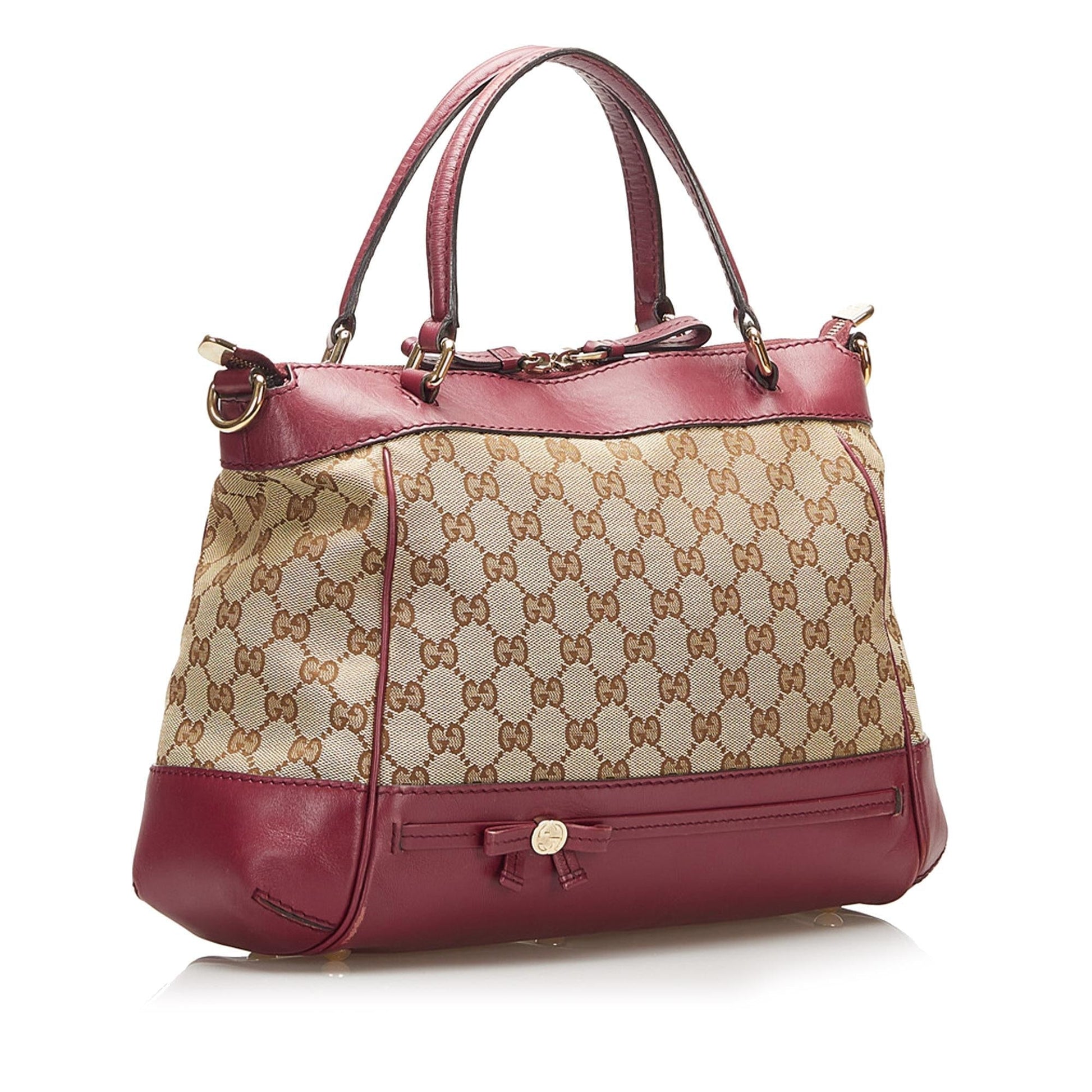 Gucci GG Mayfair SHG Canvas Calf Brown Red Satchel Bag