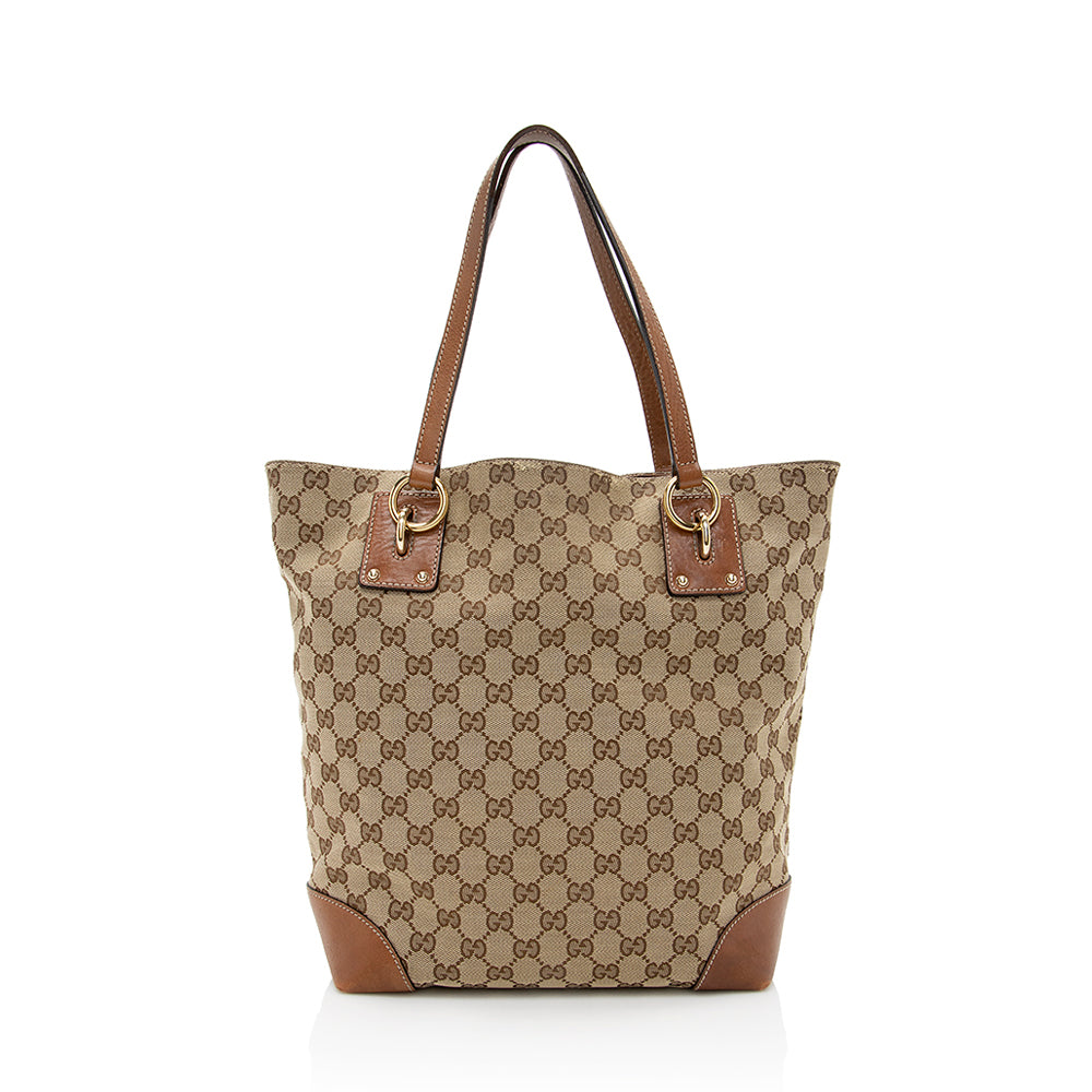 Gucci GG Charm - FINAL SHF Leather Canvas Brown Beige Tote Bag