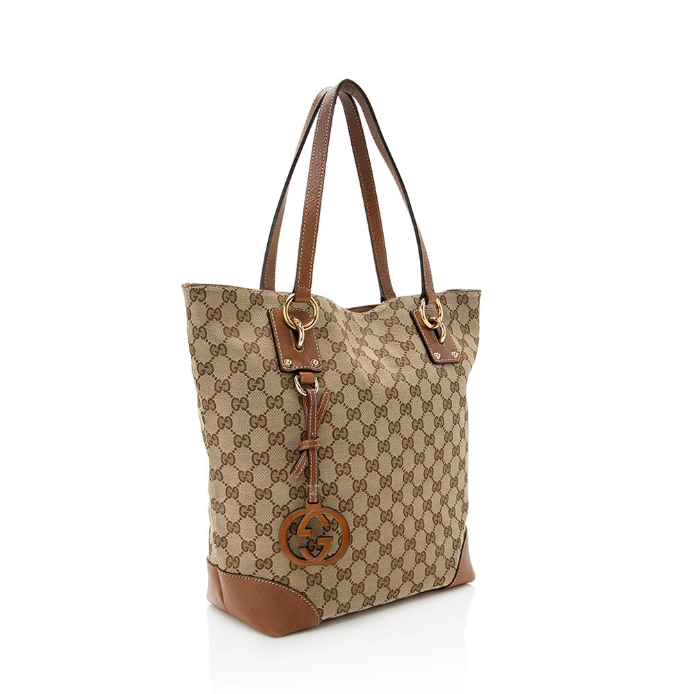 Gucci GG Charm - FINAL SHF Leather Canvas Brown Beige Tote Bag