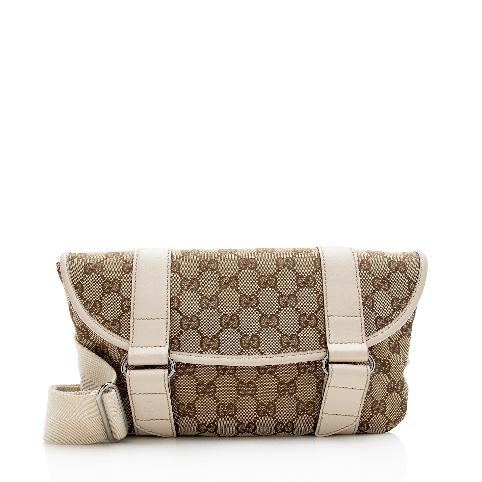 Gucci GG Messenger Belt SHF Leather Canvas Nylon Beige Accessory