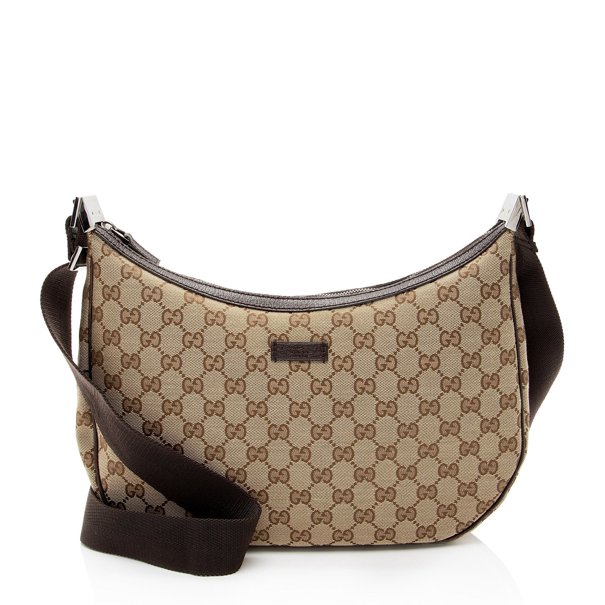 Gucci GG Leather Canvas Nylon Brown Crossbody Bag