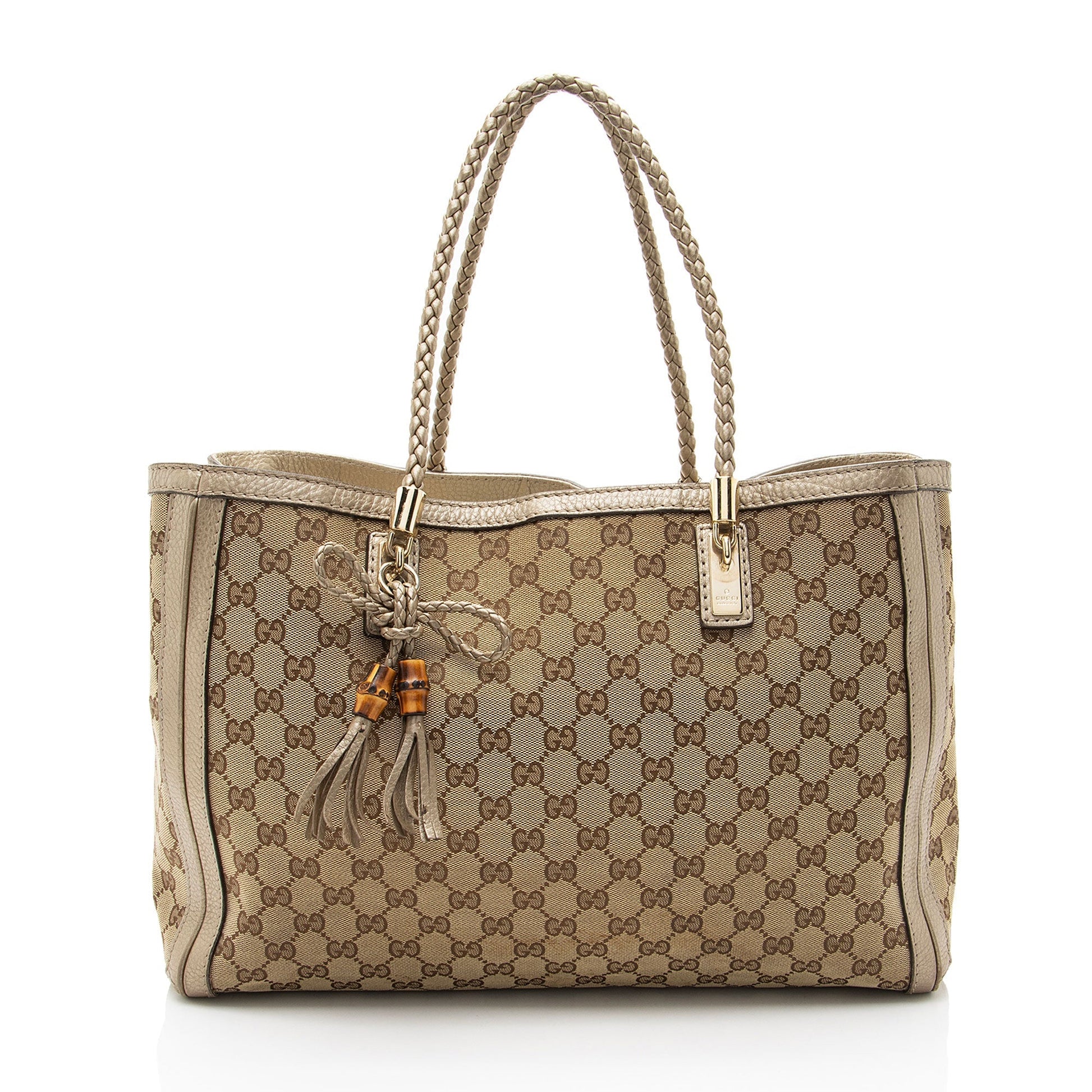 Gucci GG Metallic Bella Leather Canvas Medium Tote Bag