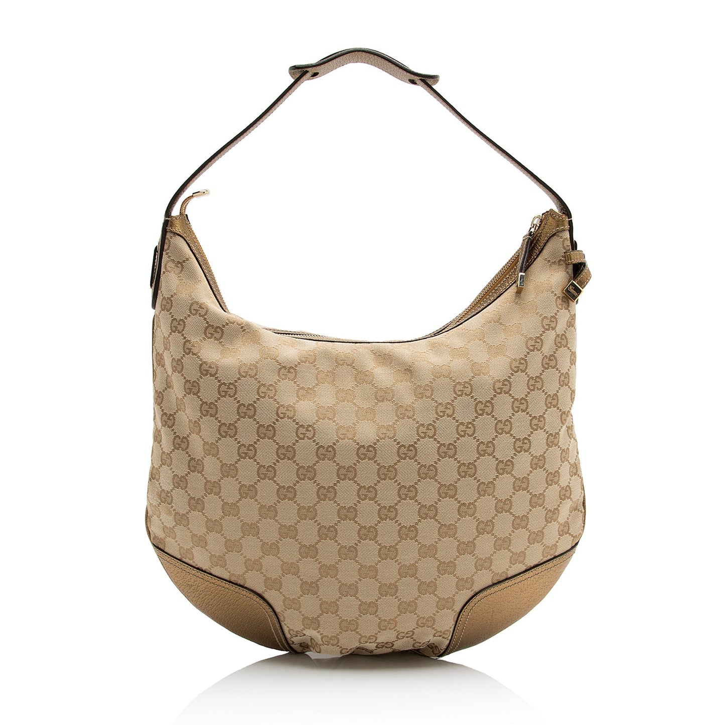 Gucci GG Metallic Princy SHF Leather Canvas Beige Gold Shoulder Bag