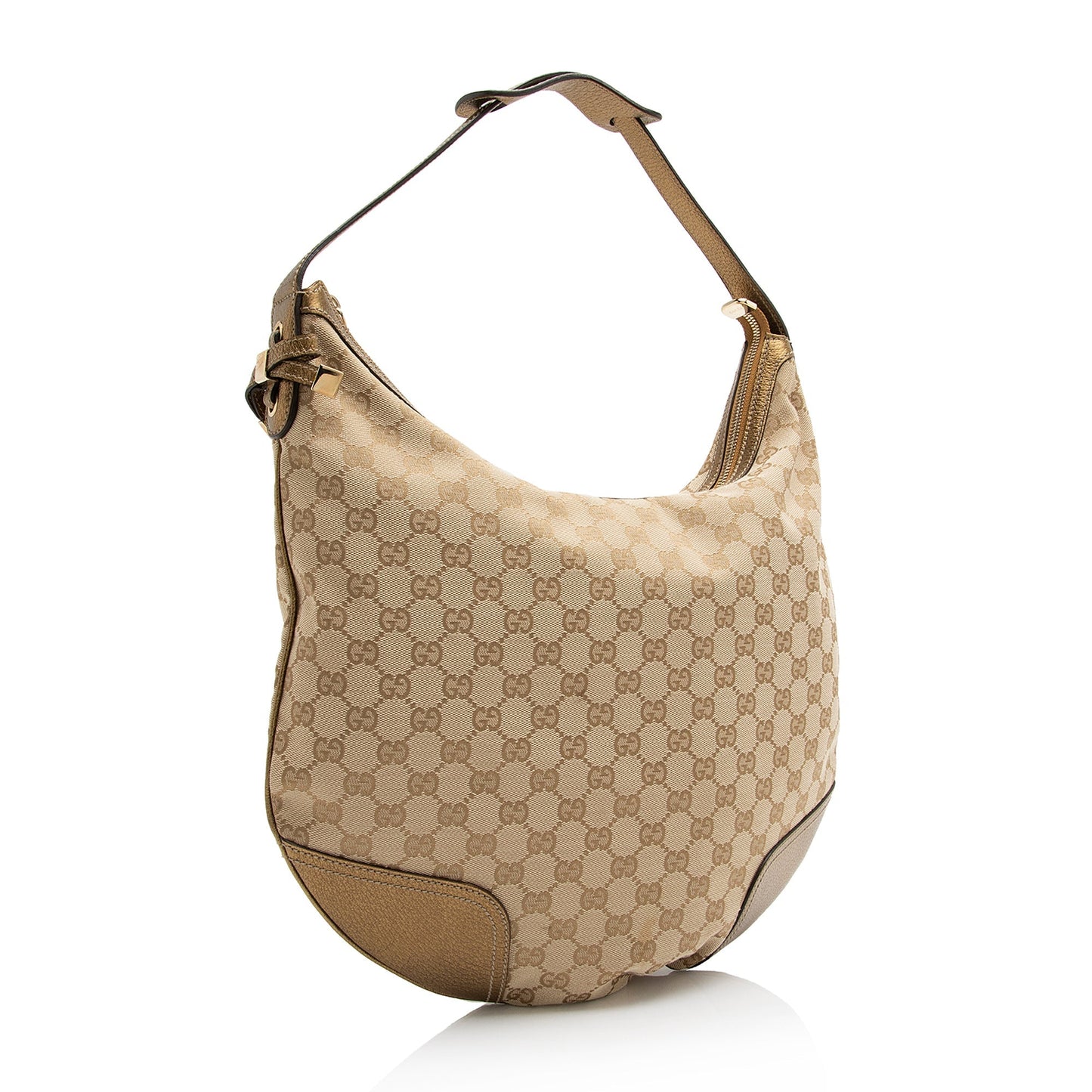 Gucci GG Metallic Princy SHF Leather Canvas Beige Gold Shoulder Bag