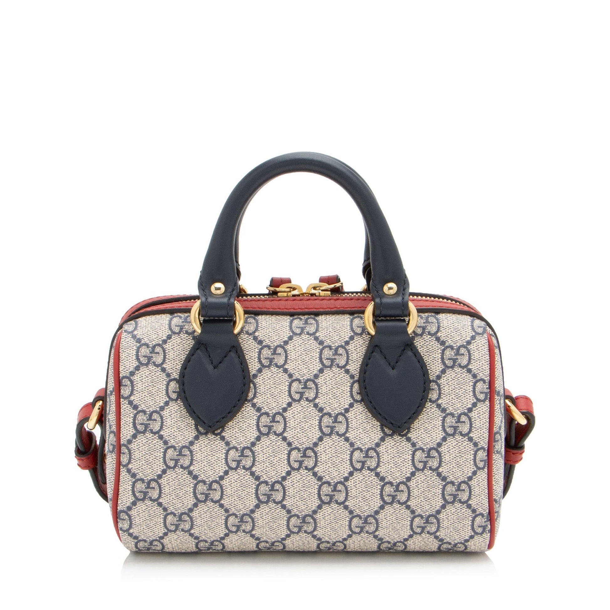 Gucci GG Supreme Boston Leather Canvas Blue Mini Satchel Bag
