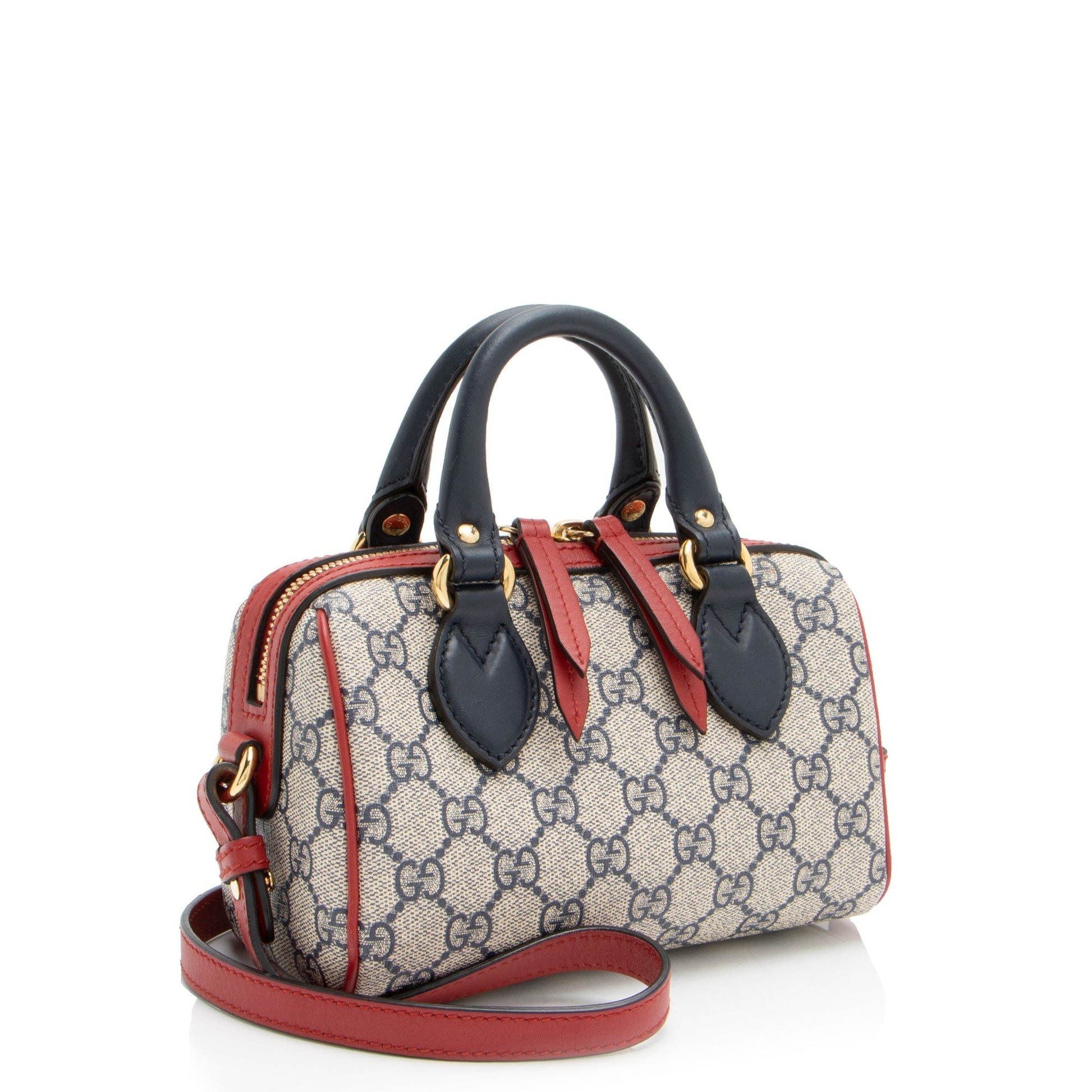 Gucci GG Supreme Boston Leather Canvas Blue Mini Satchel Bag