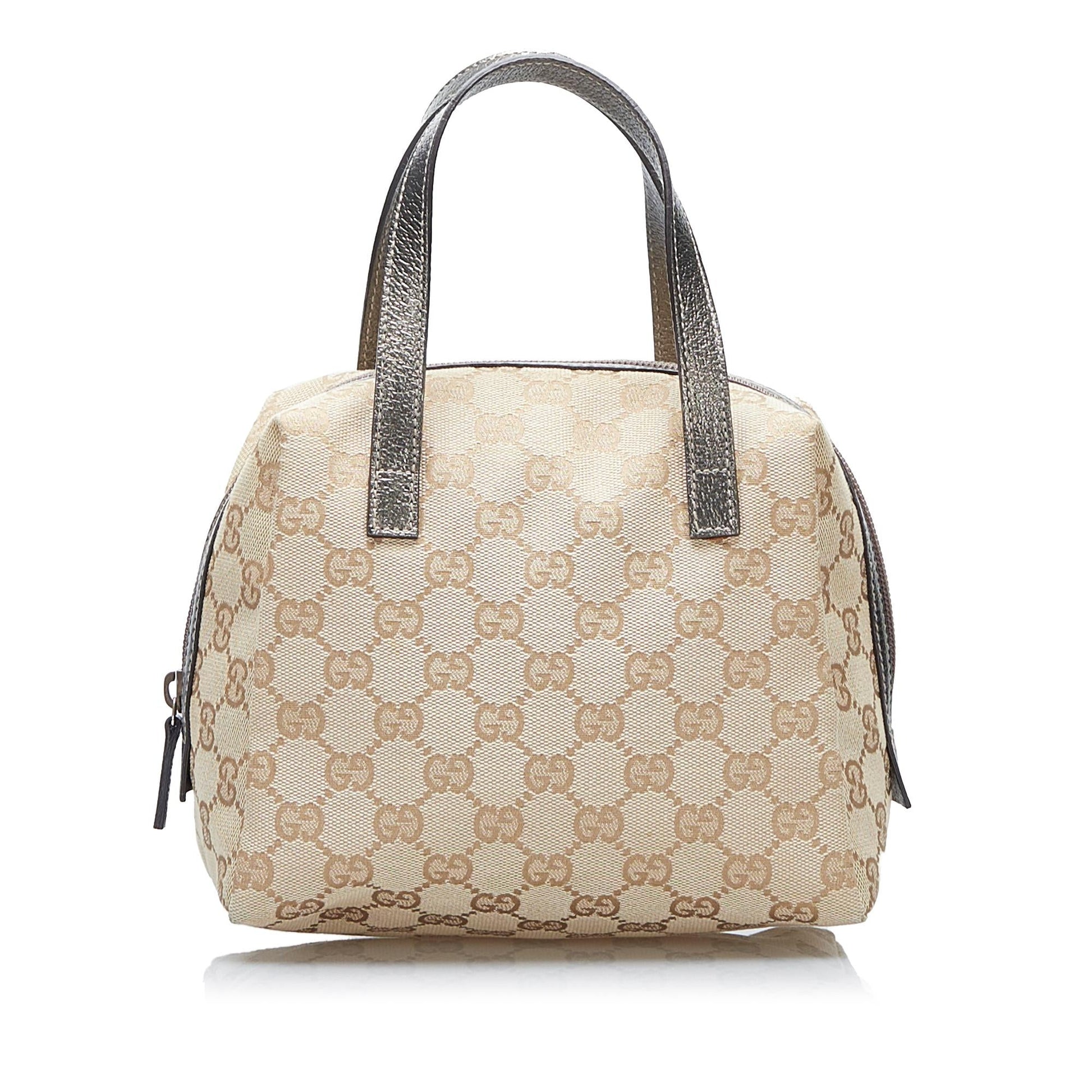 Gucci GG Dome SHG-ansTZQ Canvas Calf Brown Silver Satchel Bag
