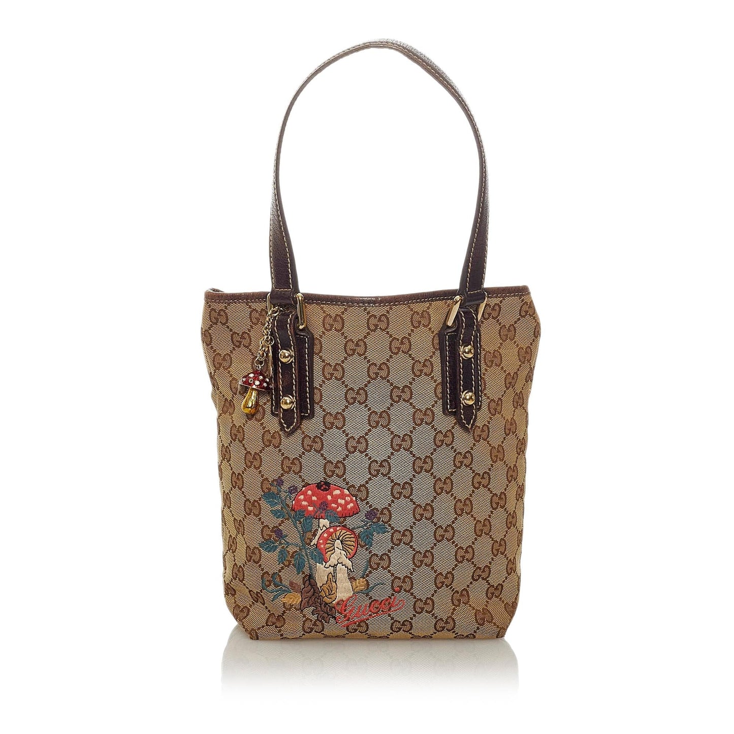 Gucci GG Mushrooms SHG Canvas Brown Tote Bag