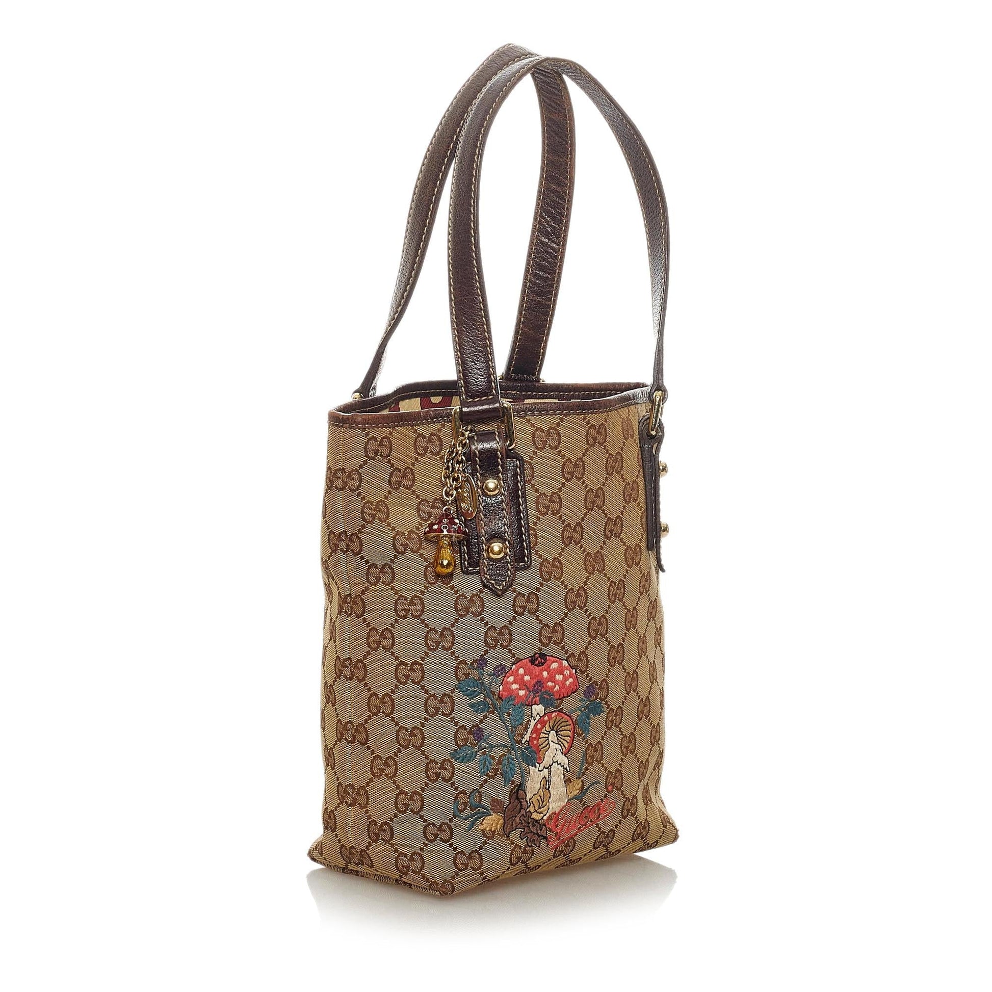 Gucci GG Mushrooms SHG Canvas Brown Tote Bag
