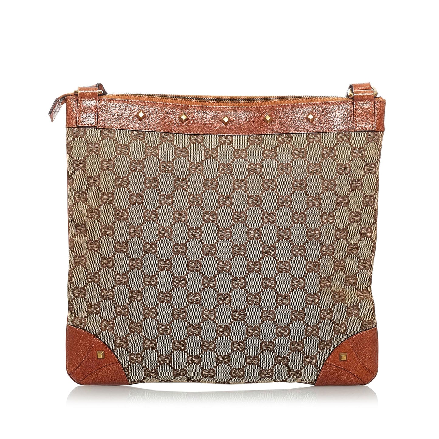 Gucci GG Nailhead SHG Canvas Brown Crossbody Bag