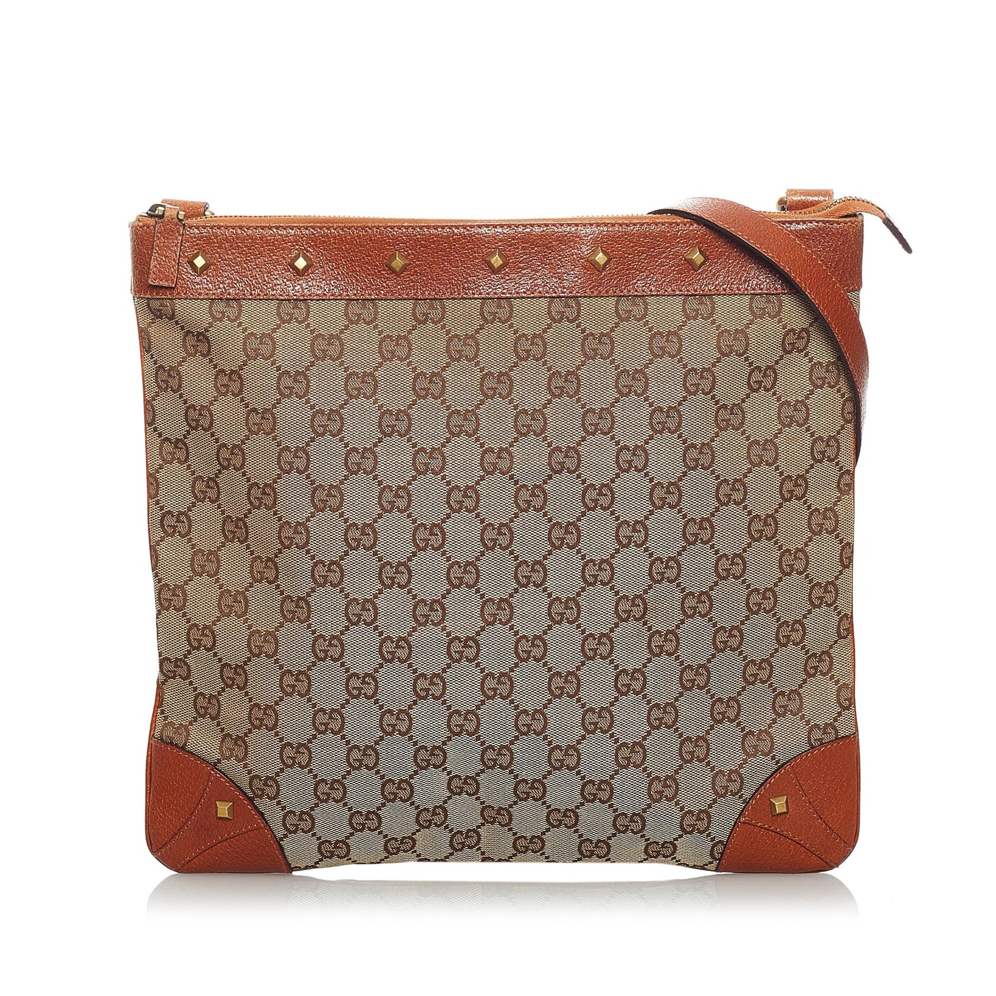 Gucci GG Nailhead SHG Canvas Brown Crossbody Bag