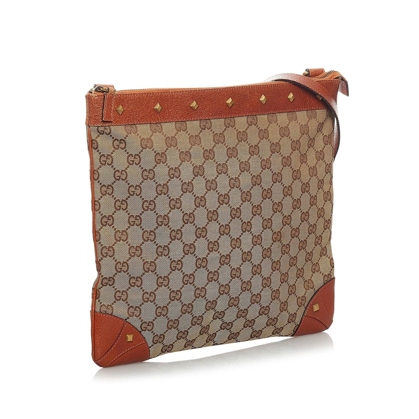 Gucci GG Nailhead SHG Canvas Brown Crossbody Bag