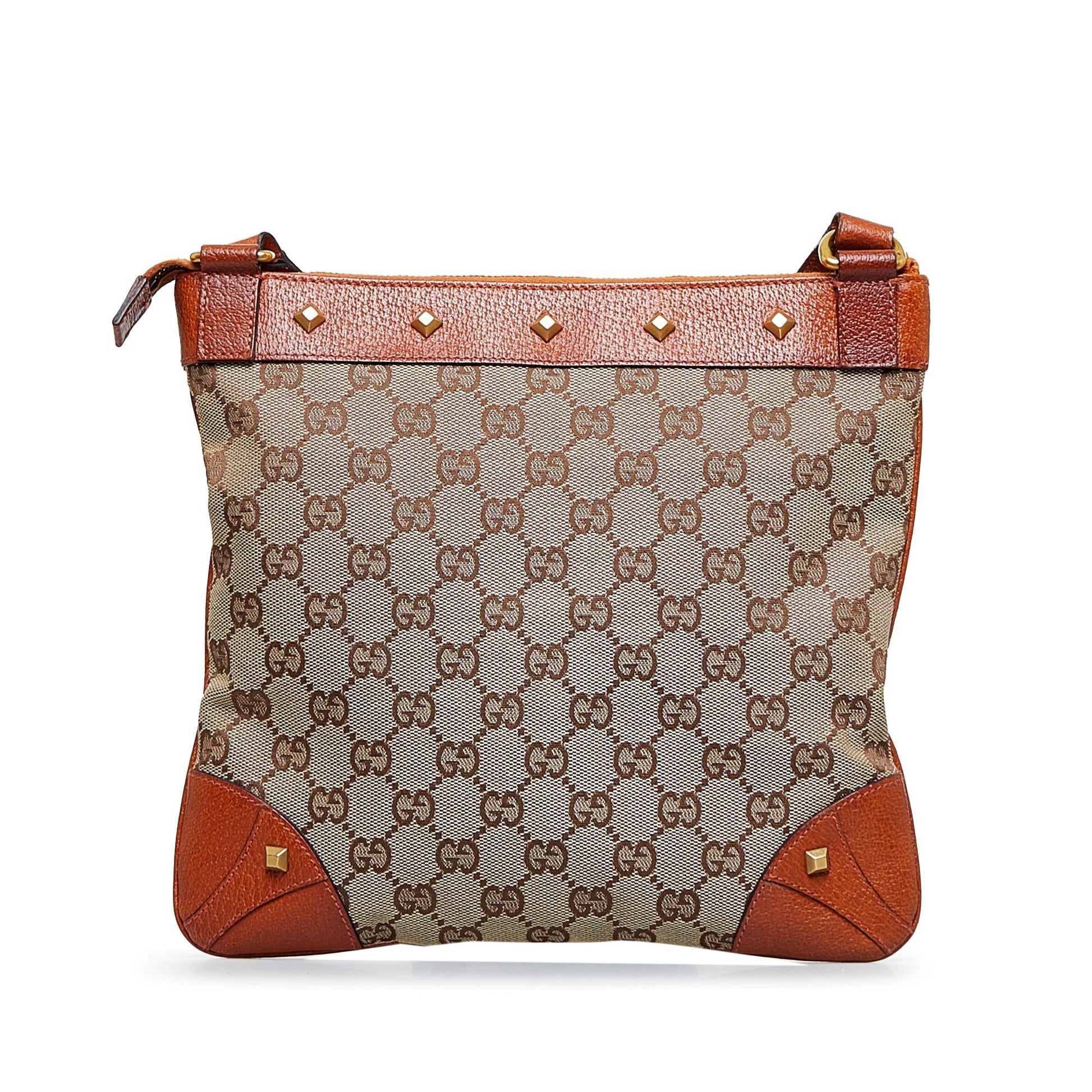 Gucci GG Nailhead SHG-mLGXan Canvas Calf Brown Crossbody Bag