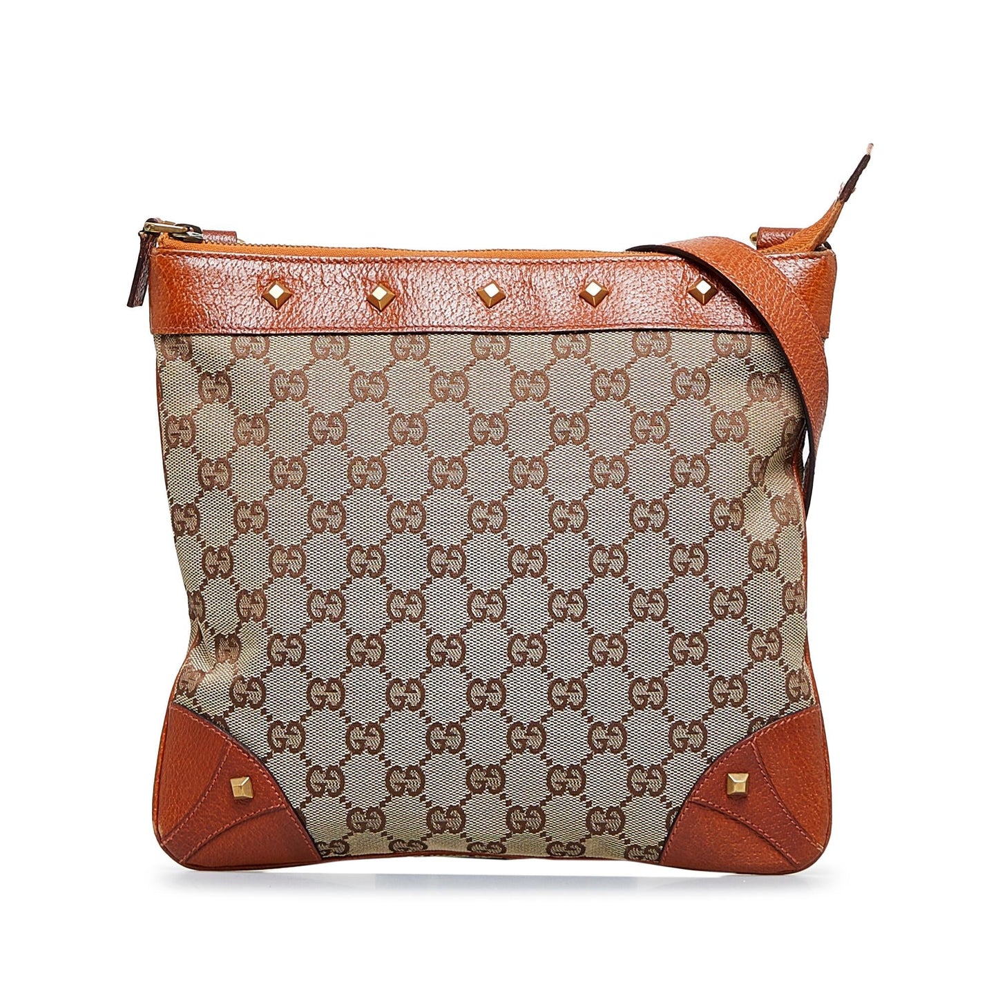 Gucci GG Nailhead SHG-mLGXan Canvas Calf Brown Crossbody Bag
