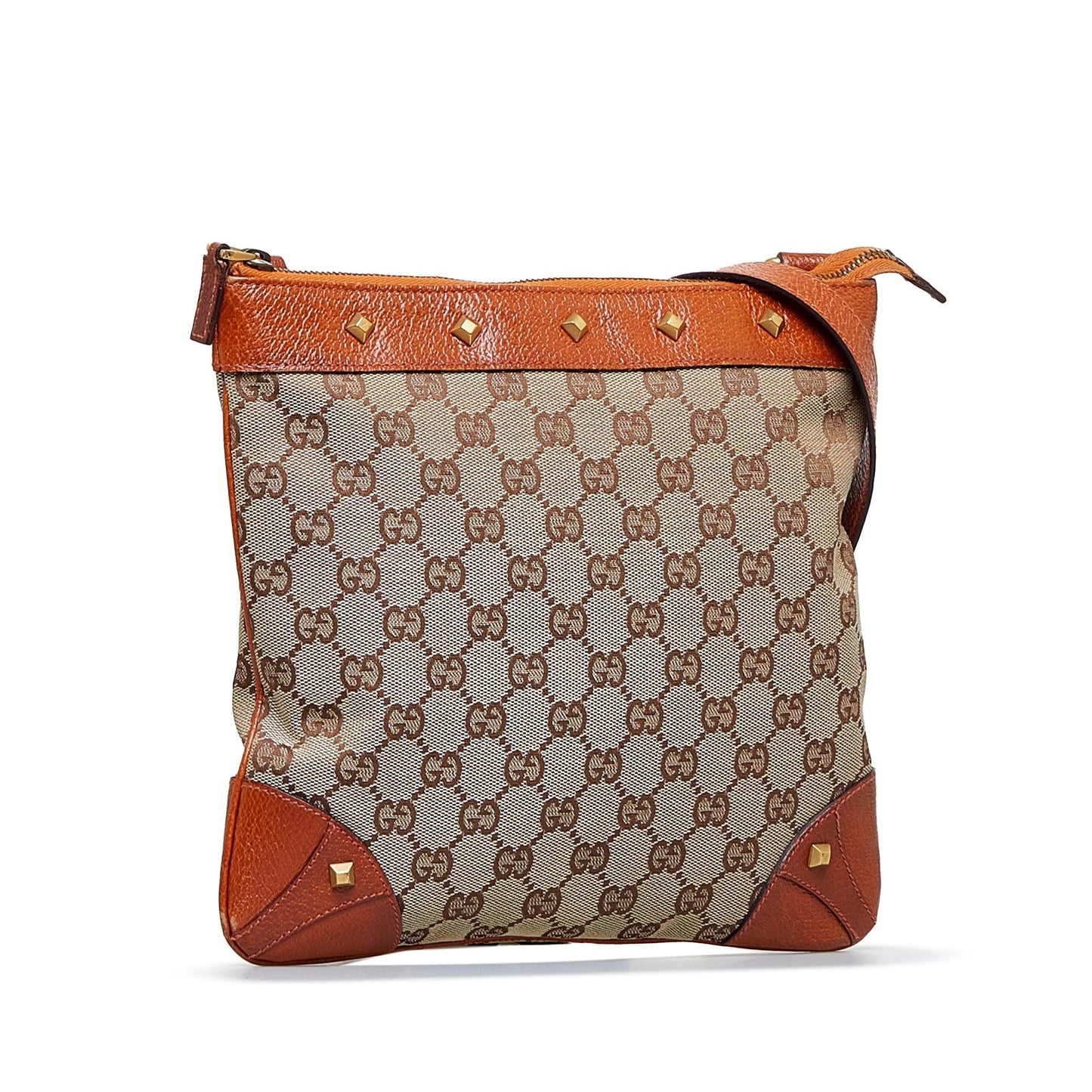 Gucci GG Nailhead SHG-mLGXan Canvas Calf Brown Crossbody Bag
