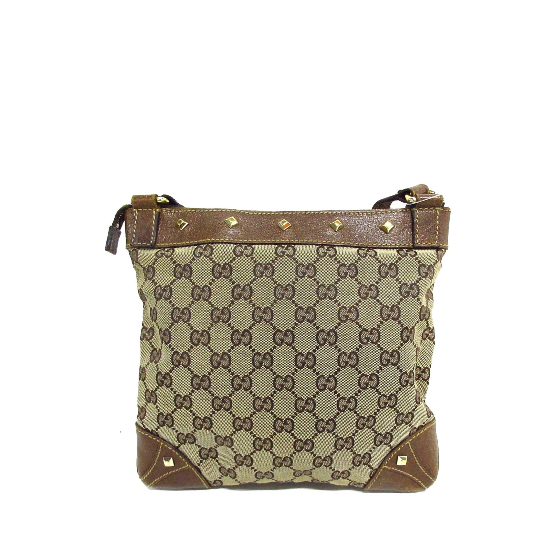 Gucci GG Nailhead SHG-whDSCc Canvas Calf Brown Crossbody Bag