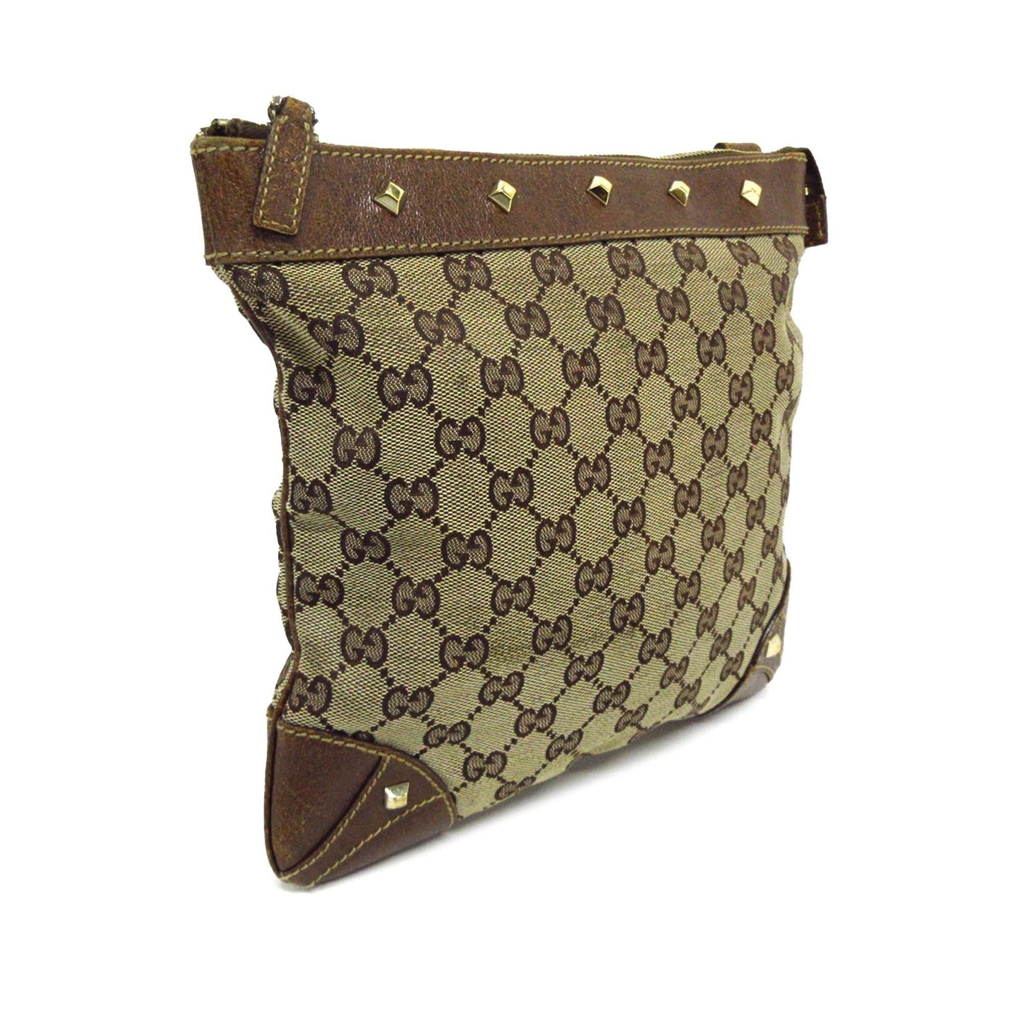Gucci GG Nailhead SHG-whDSCc Canvas Calf Brown Crossbody Bag