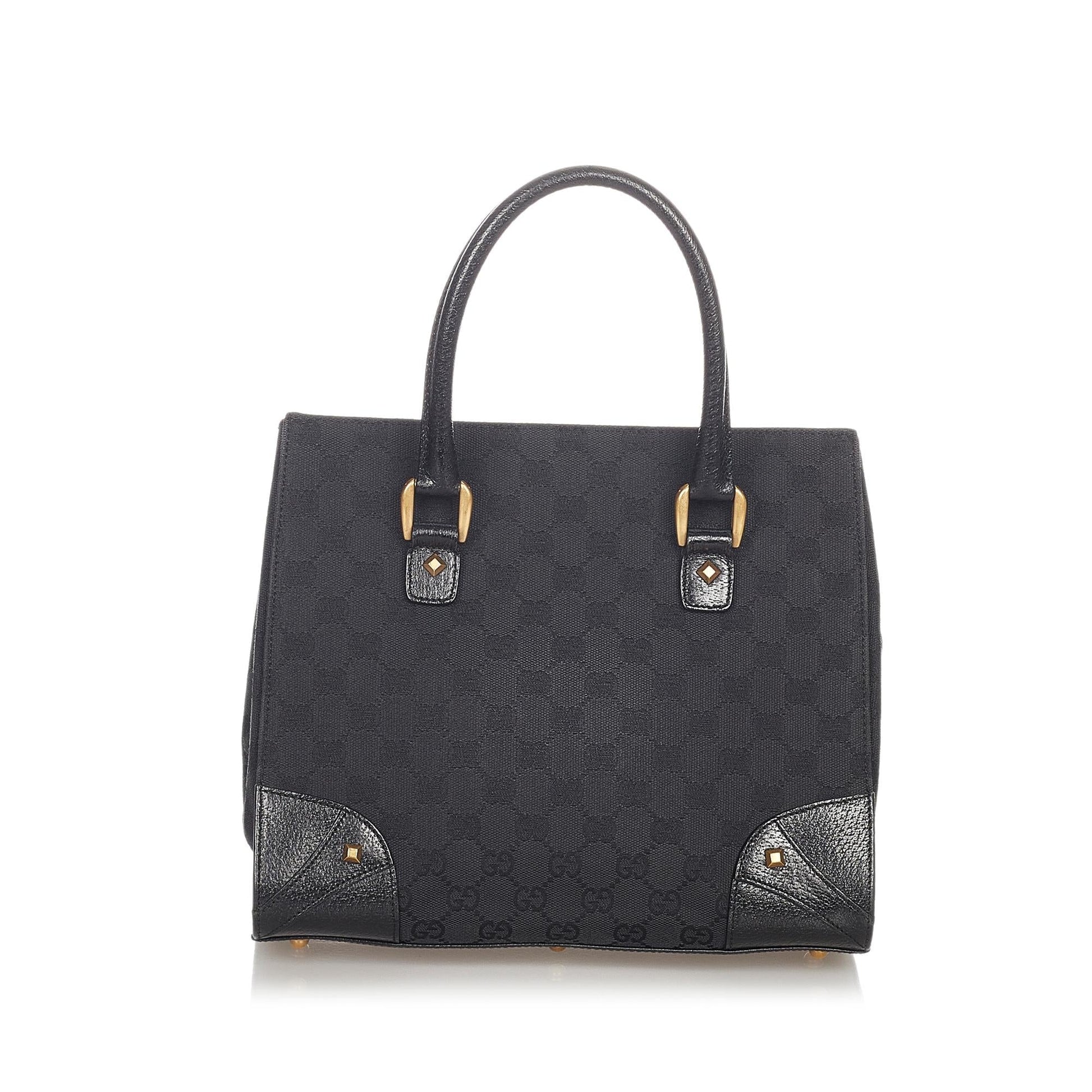Gucci GG Nailhead SHG Canvas Black Satchel Bag