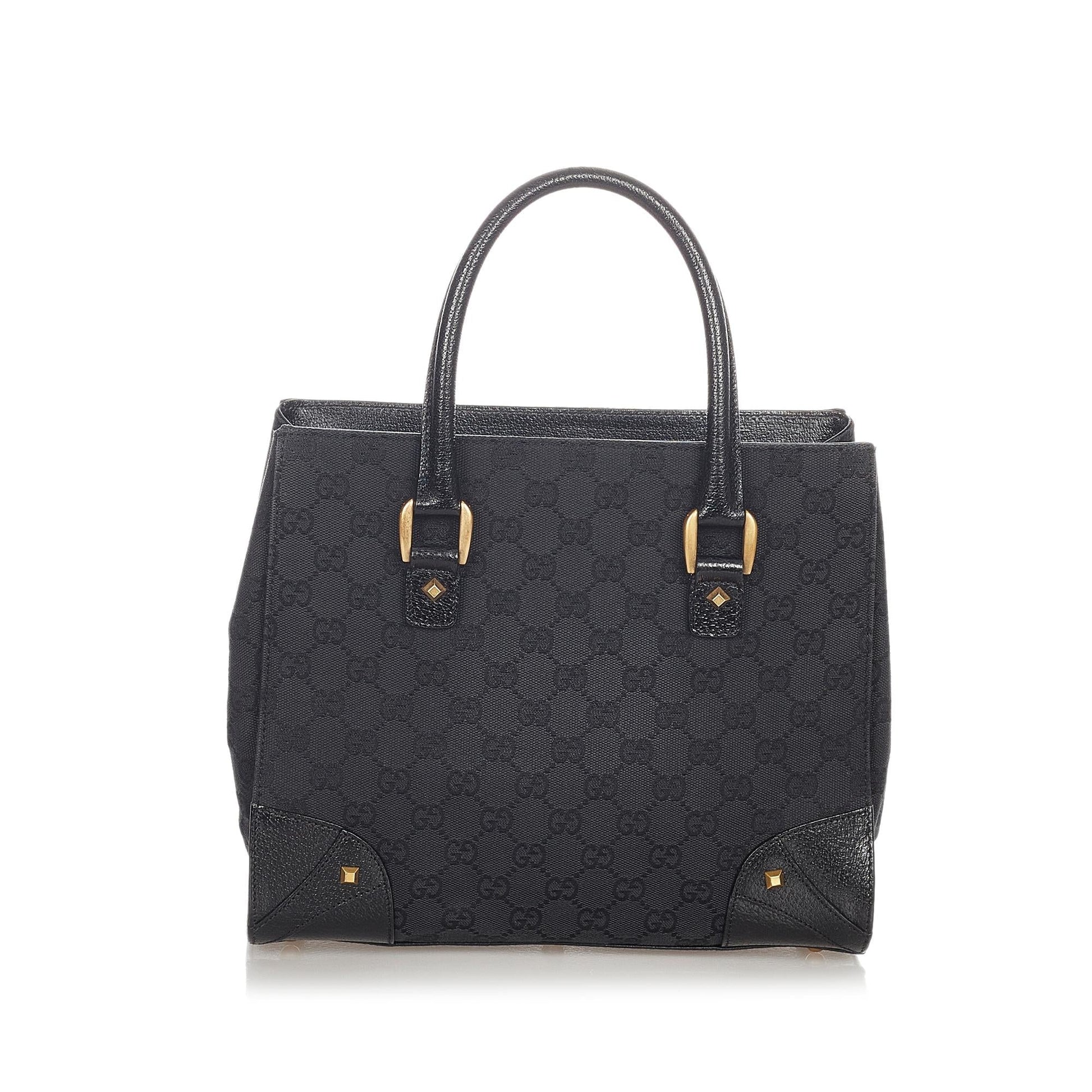 Gucci GG Nailhead SHG Canvas Black Satchel Bag