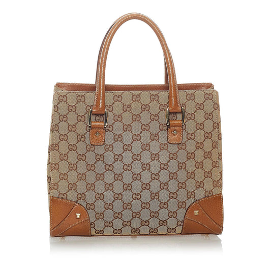 Gucci GG Nailhead SHG Canvas Brown Satchel Bag Handbag Shg