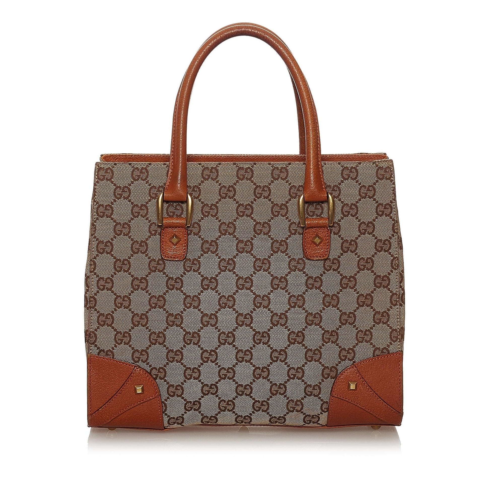 Gucci GG Nailhead SHG Canvas Brown Satchel Bag