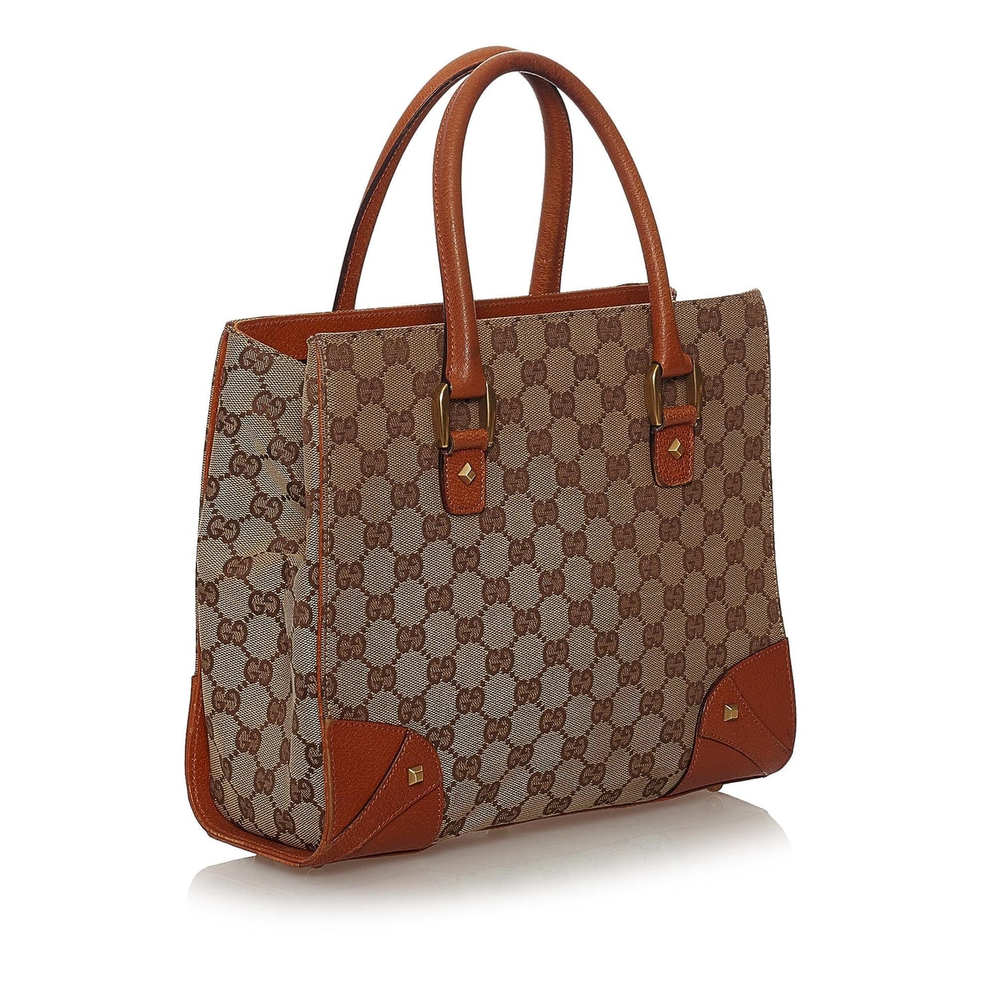 Gucci GG Nailhead SHG Canvas Brown Satchel Bag