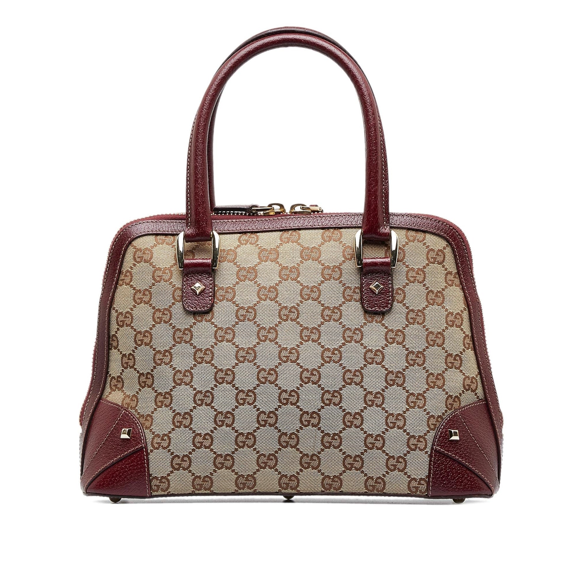Gucci GG Nailhead SHG-CKf7Dk Canvas Brown Satchel Bag