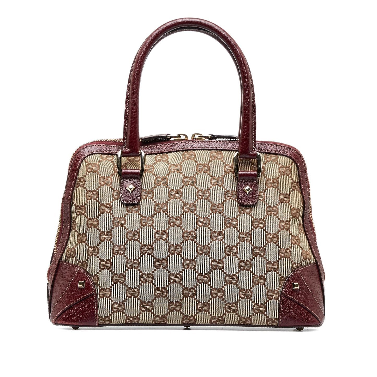 Gucci GG Nailhead SHG-CKf7Dk Canvas Brown Satchel Bag