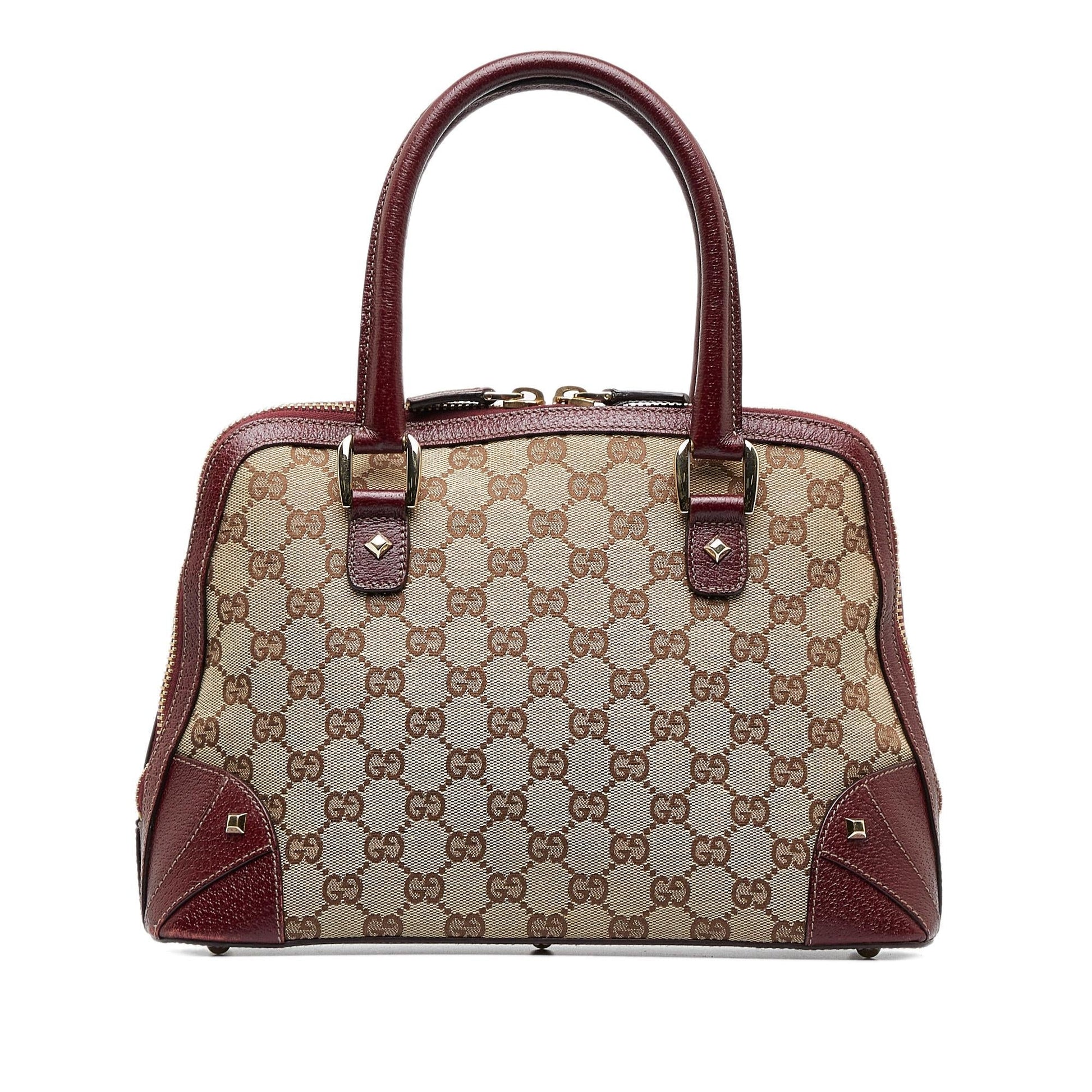 Gucci GG Nailhead SHG-CKf7Dk Canvas Brown Satchel Bag