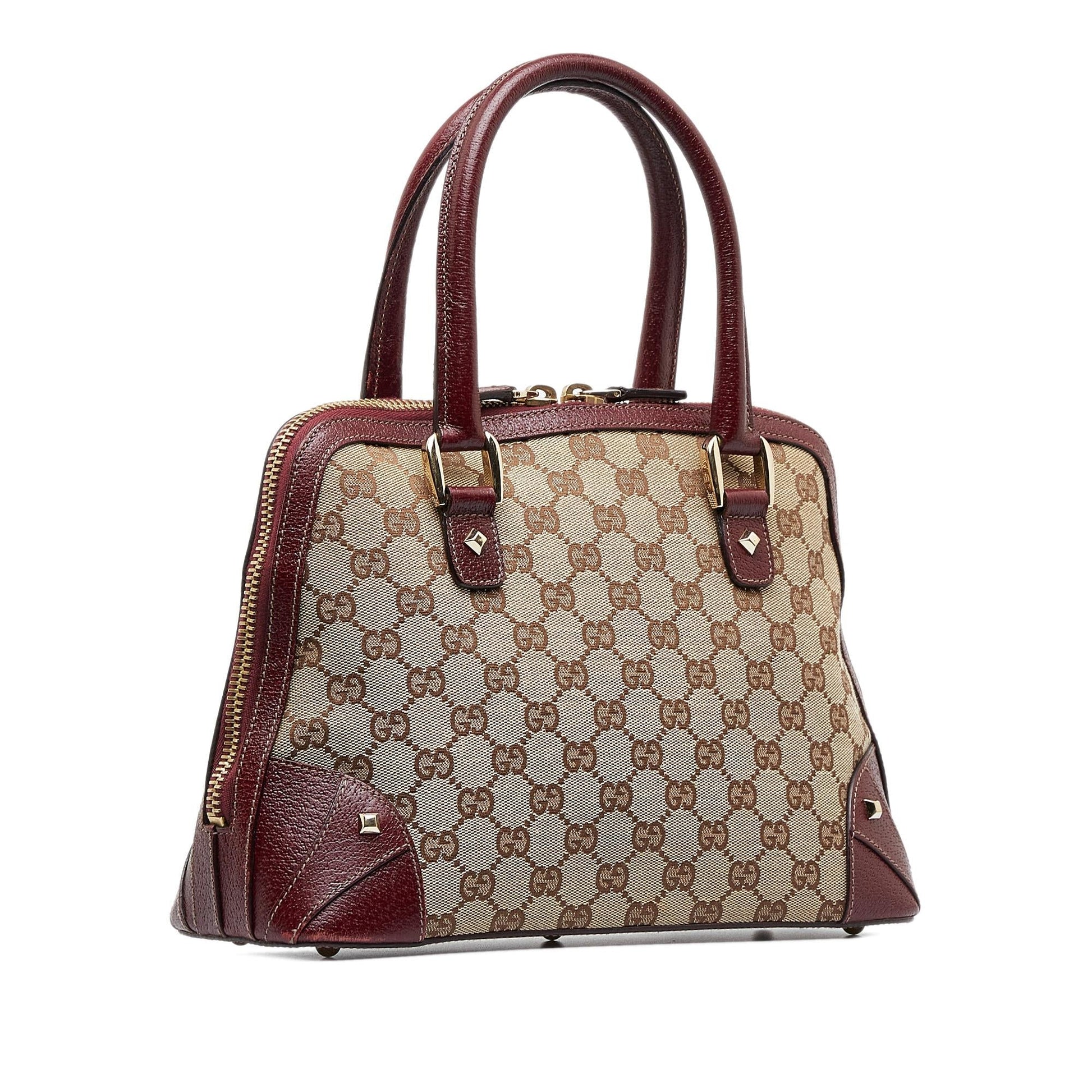 Gucci GG Nailhead SHG-CKf7Dk Canvas Brown Satchel Bag