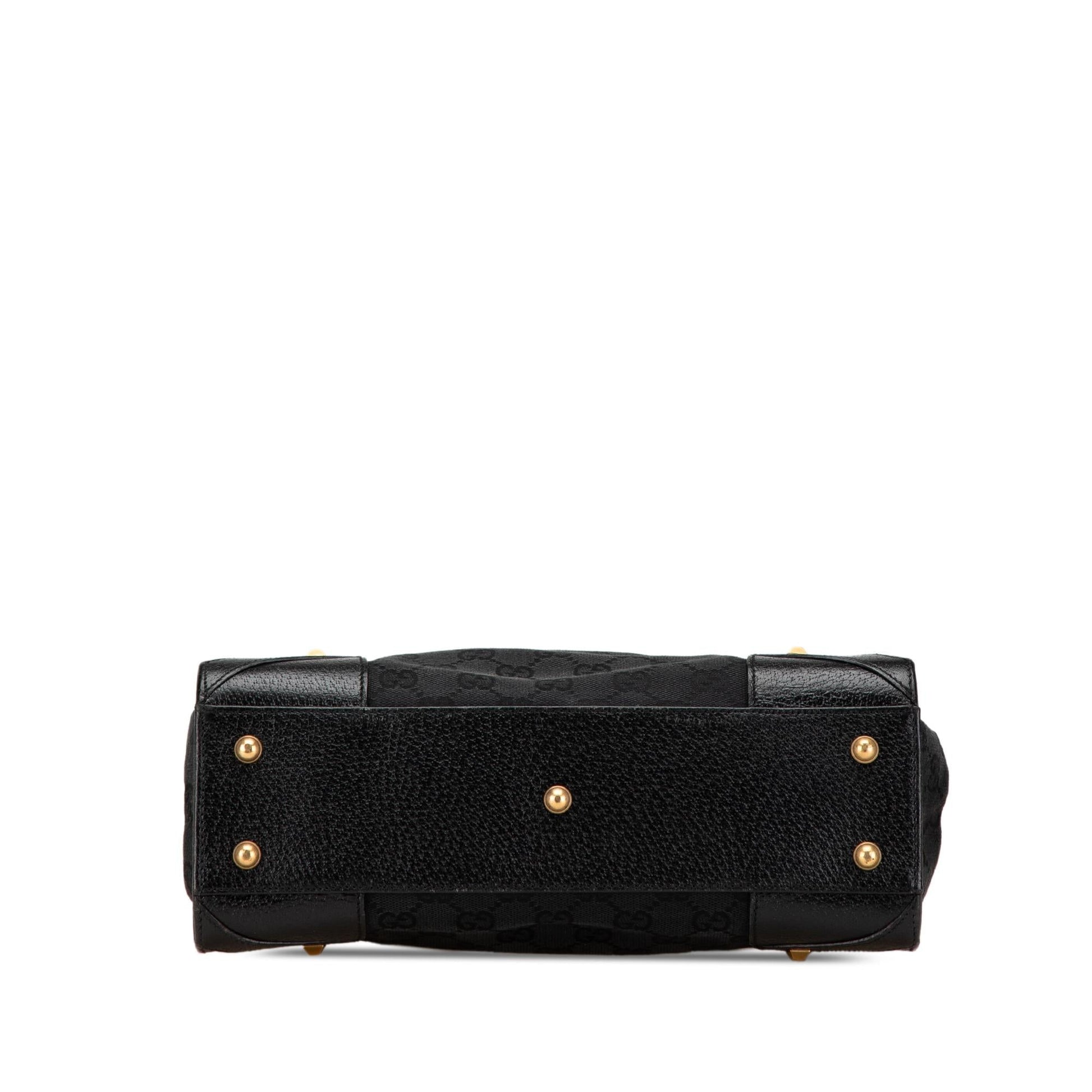 Gucci GG Nailhead SHG-G7fCTF Canvas Calf Black Satchel Bag