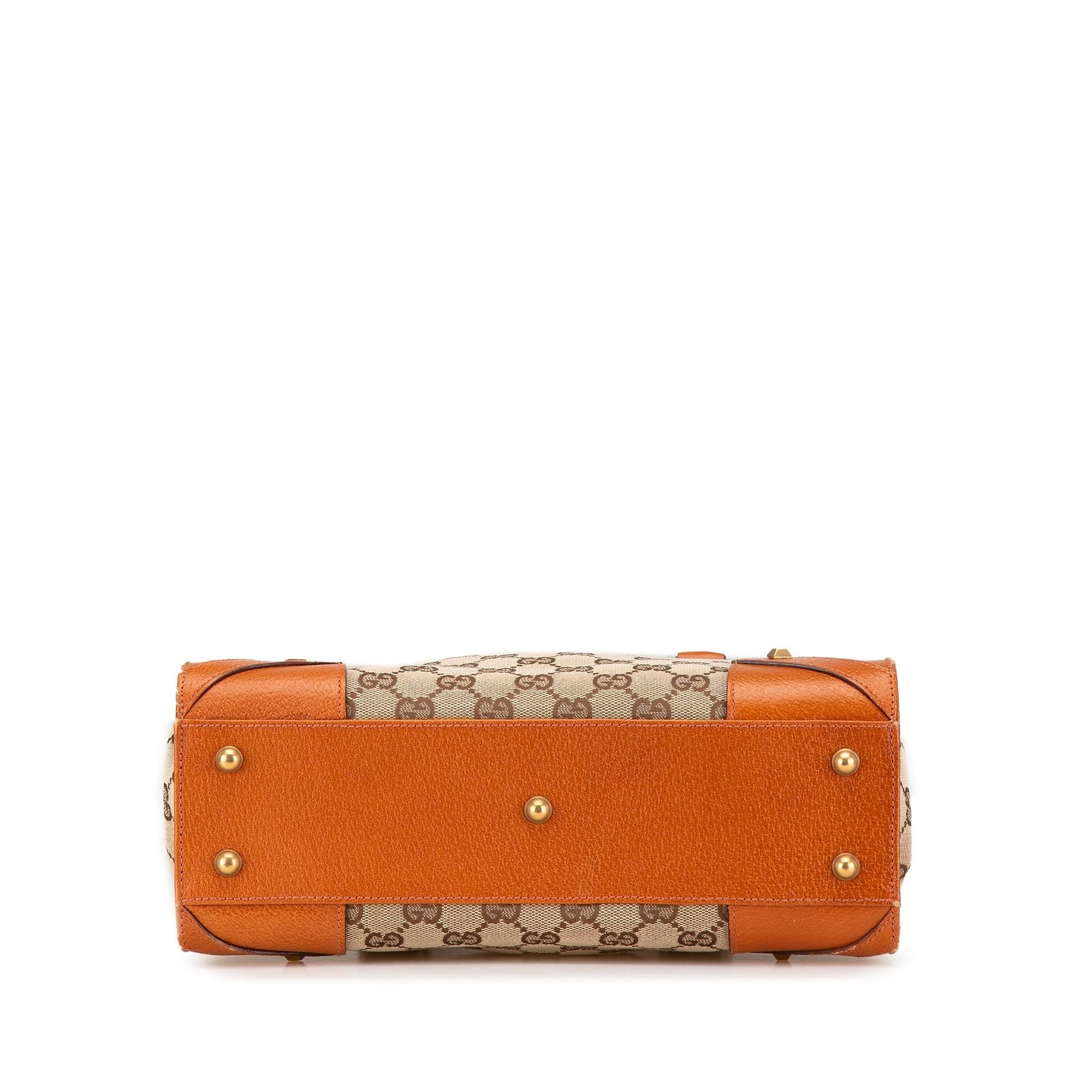 Gucci GG Nailhead Canvas Calf Brown Satchel Bag