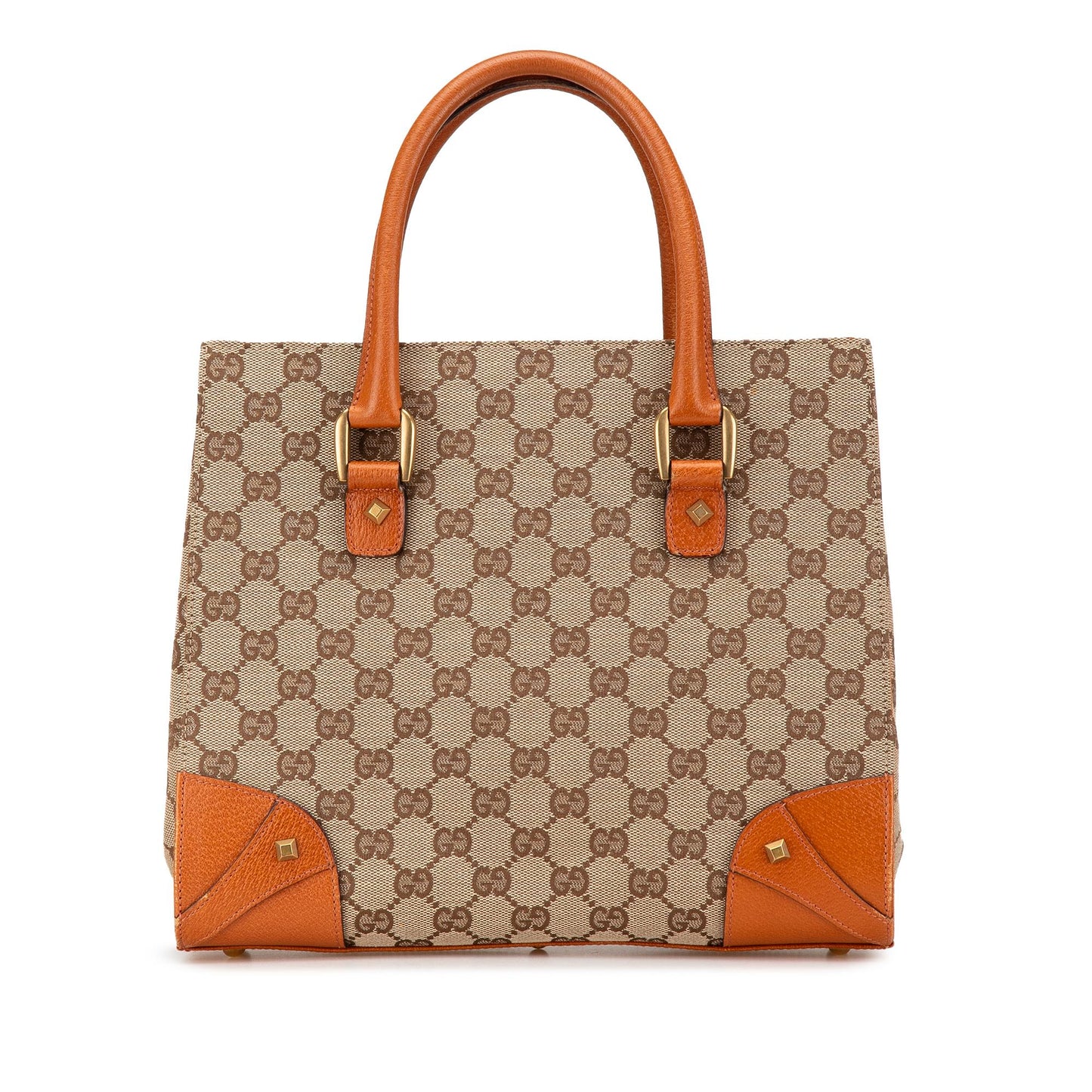 Gucci GG Nailhead Canvas Calf Brown Satchel Bag