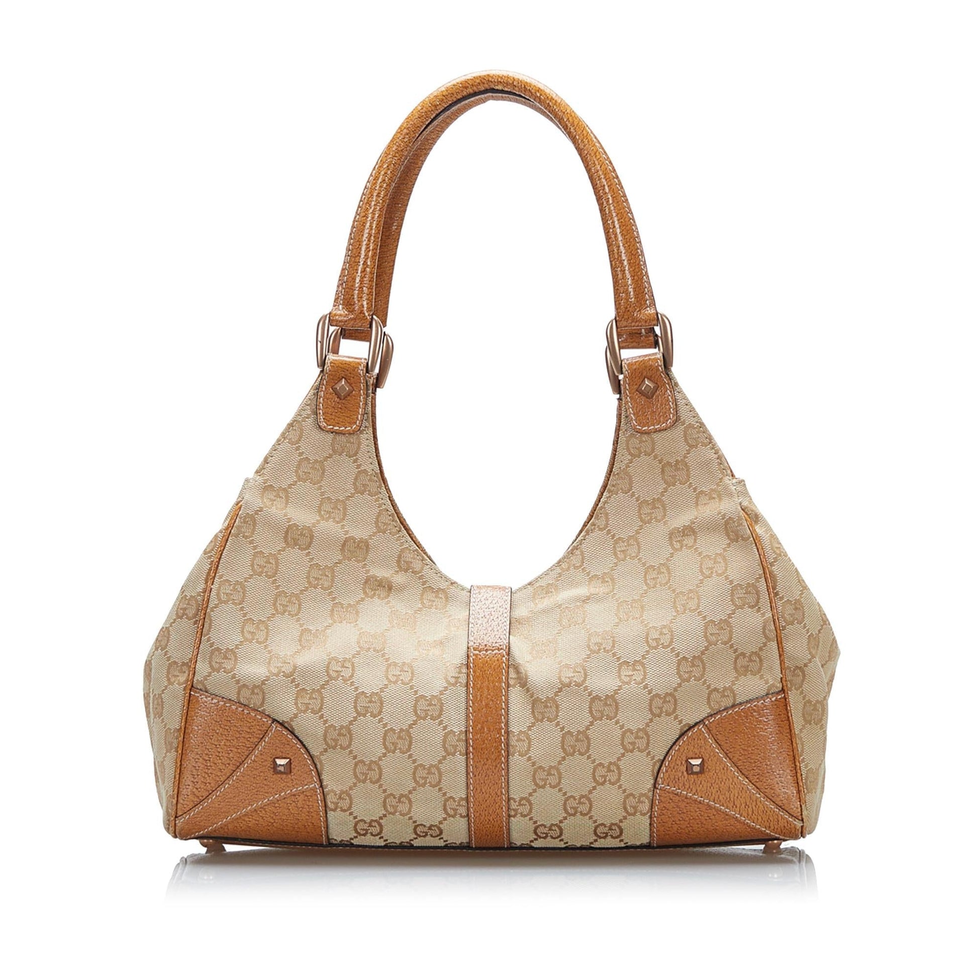 Gucci GG Nailhead Jackie Bardot SHG-LGilwa Canvas Brown Shoulder Bag