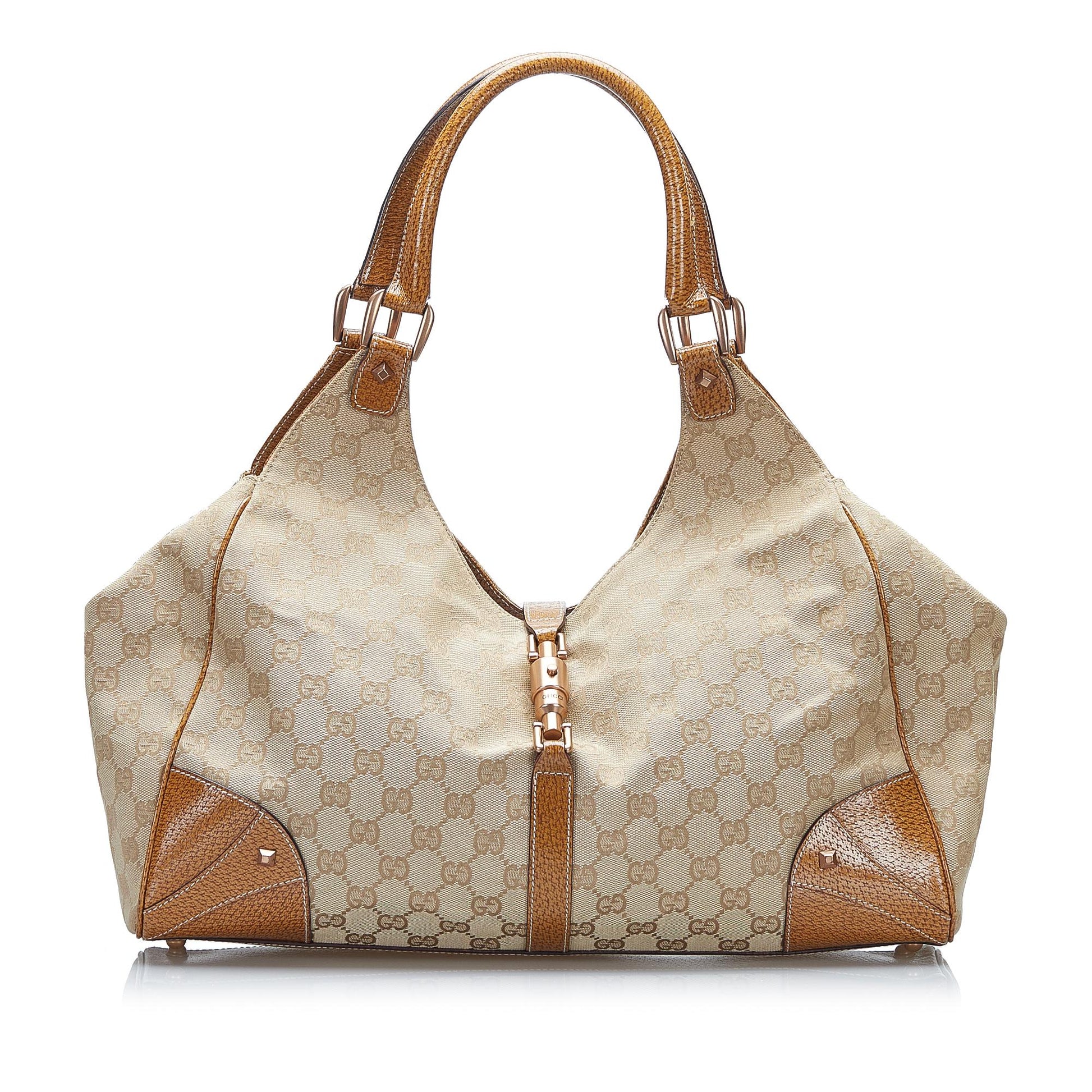 Gucci GG Nailhead Jackie Bardot SHG-Lt4rqL Canvas Brown Shoulder Bag