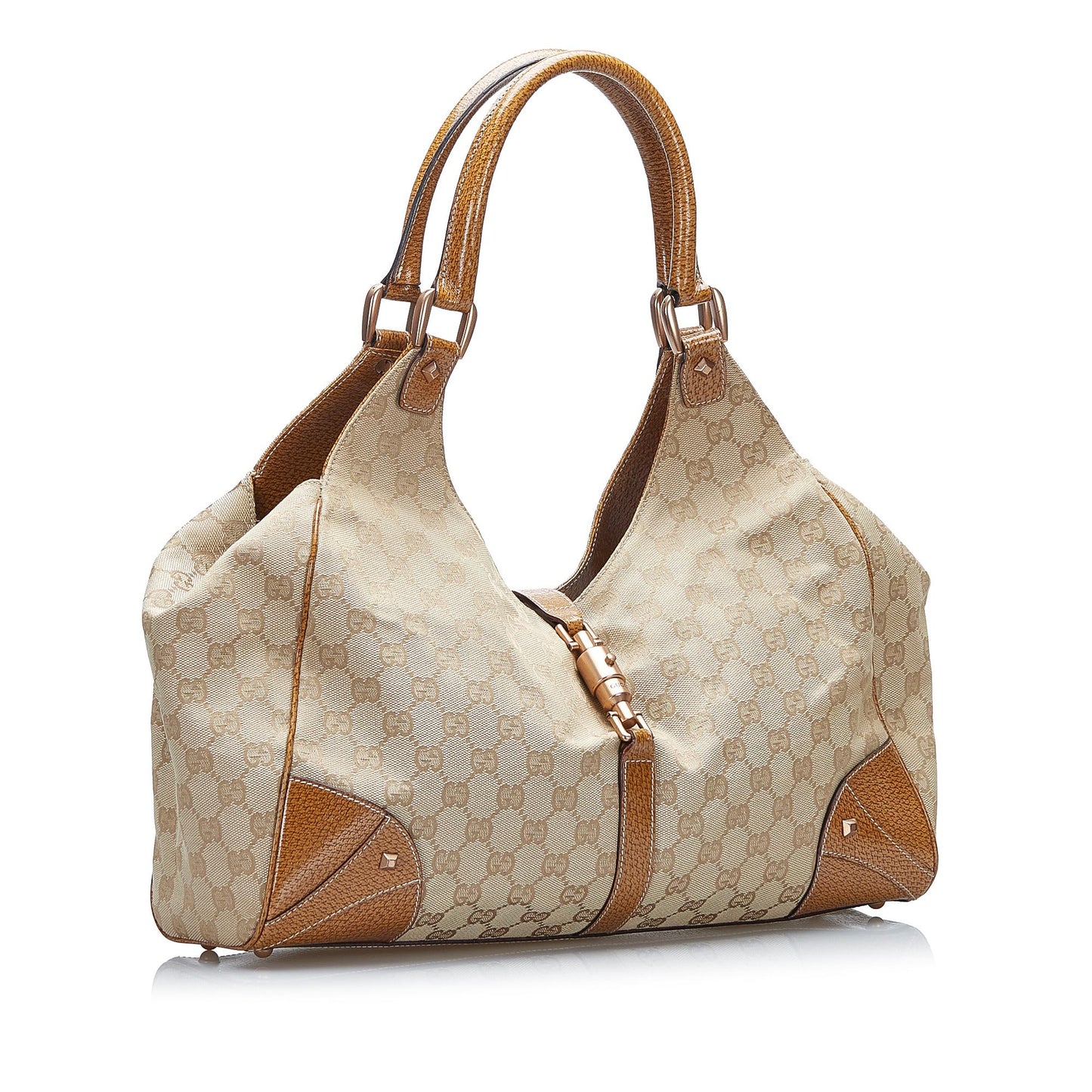 Gucci GG Nailhead Jackie Bardot SHG-Lt4rqL Canvas Brown Shoulder Bag