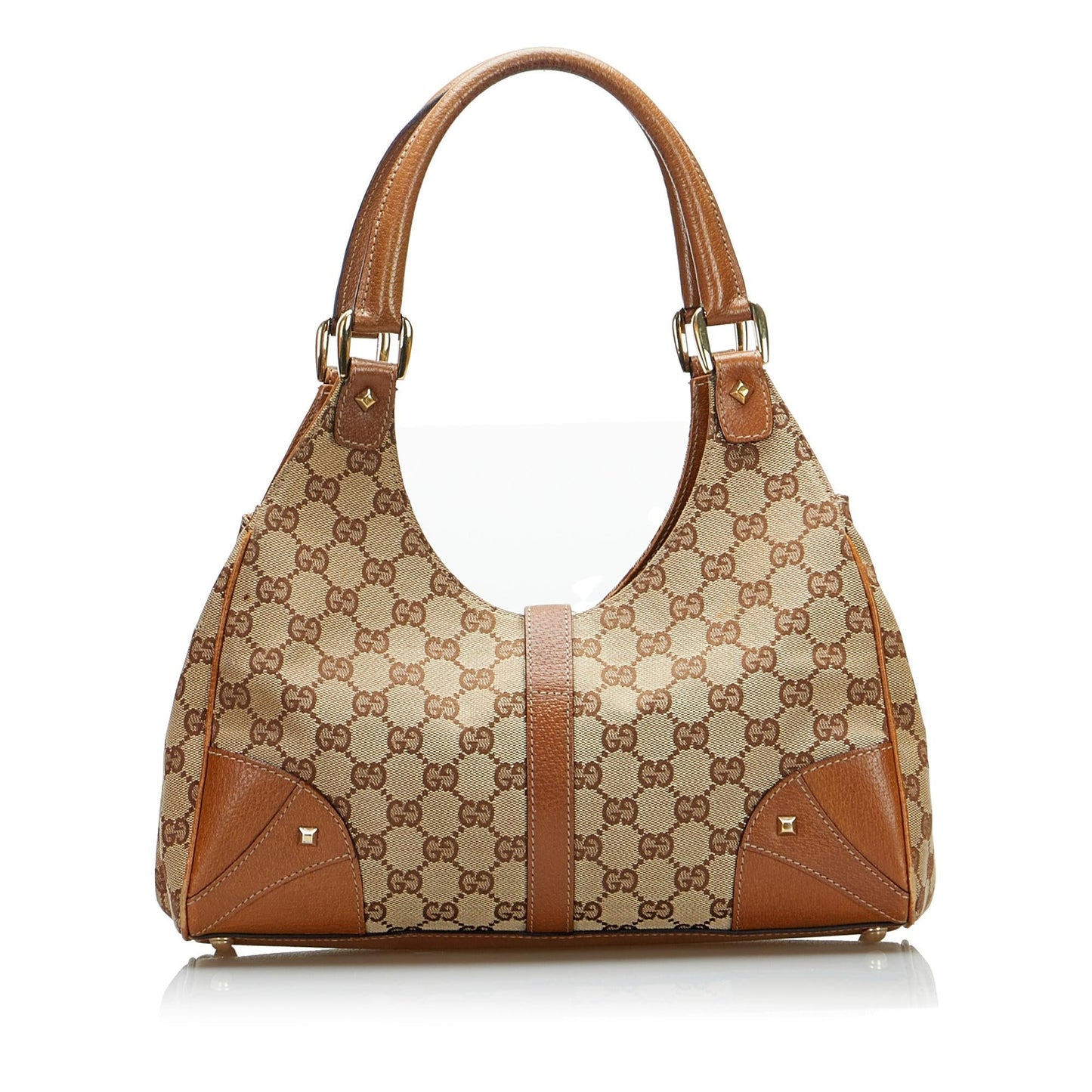 Gucci GG Nailhead Jackie Bardot SHG-z8pNuY Canvas Brown Shoulder Bag