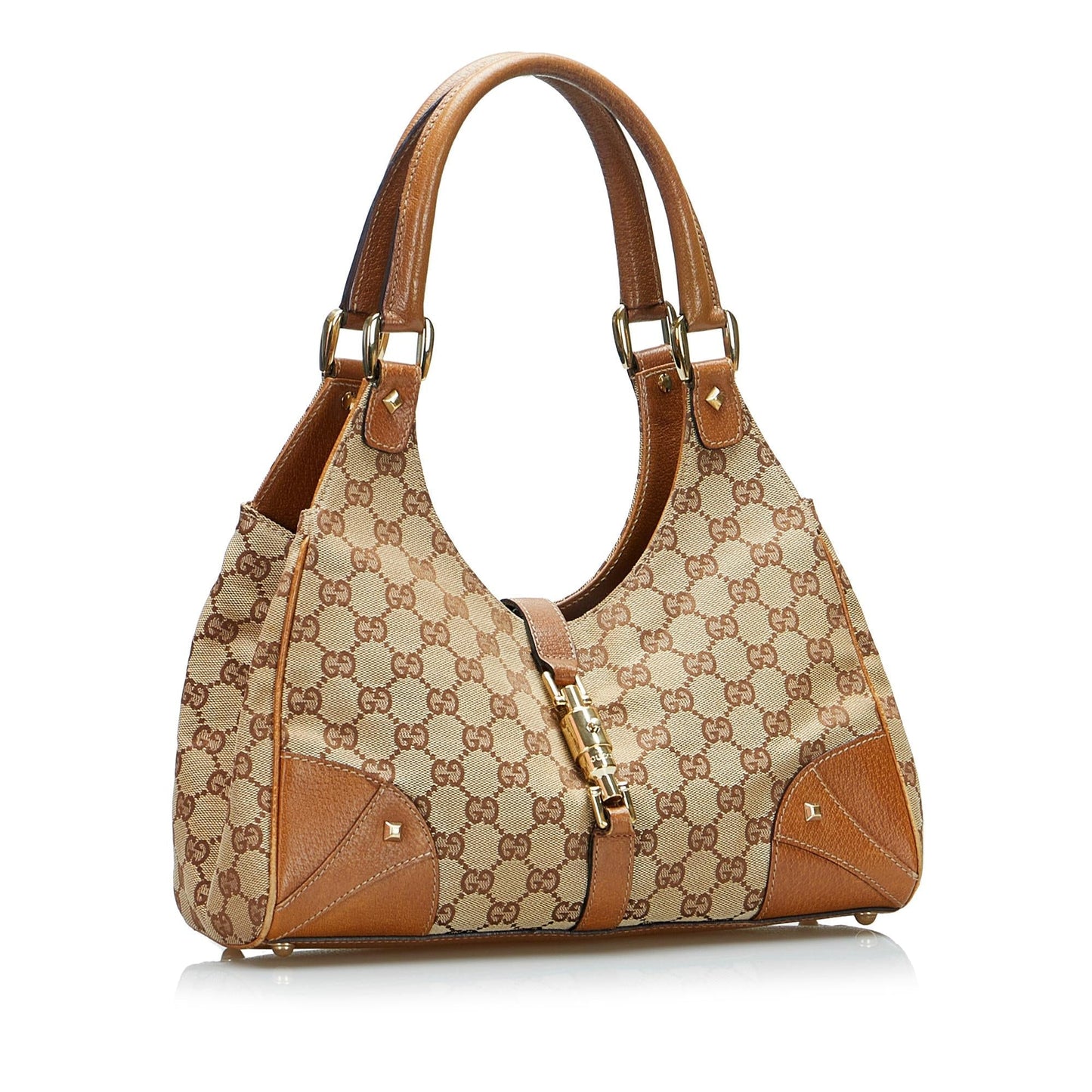 Gucci GG Nailhead Jackie Bardot SHG-z8pNuY Canvas Brown Shoulder Bag