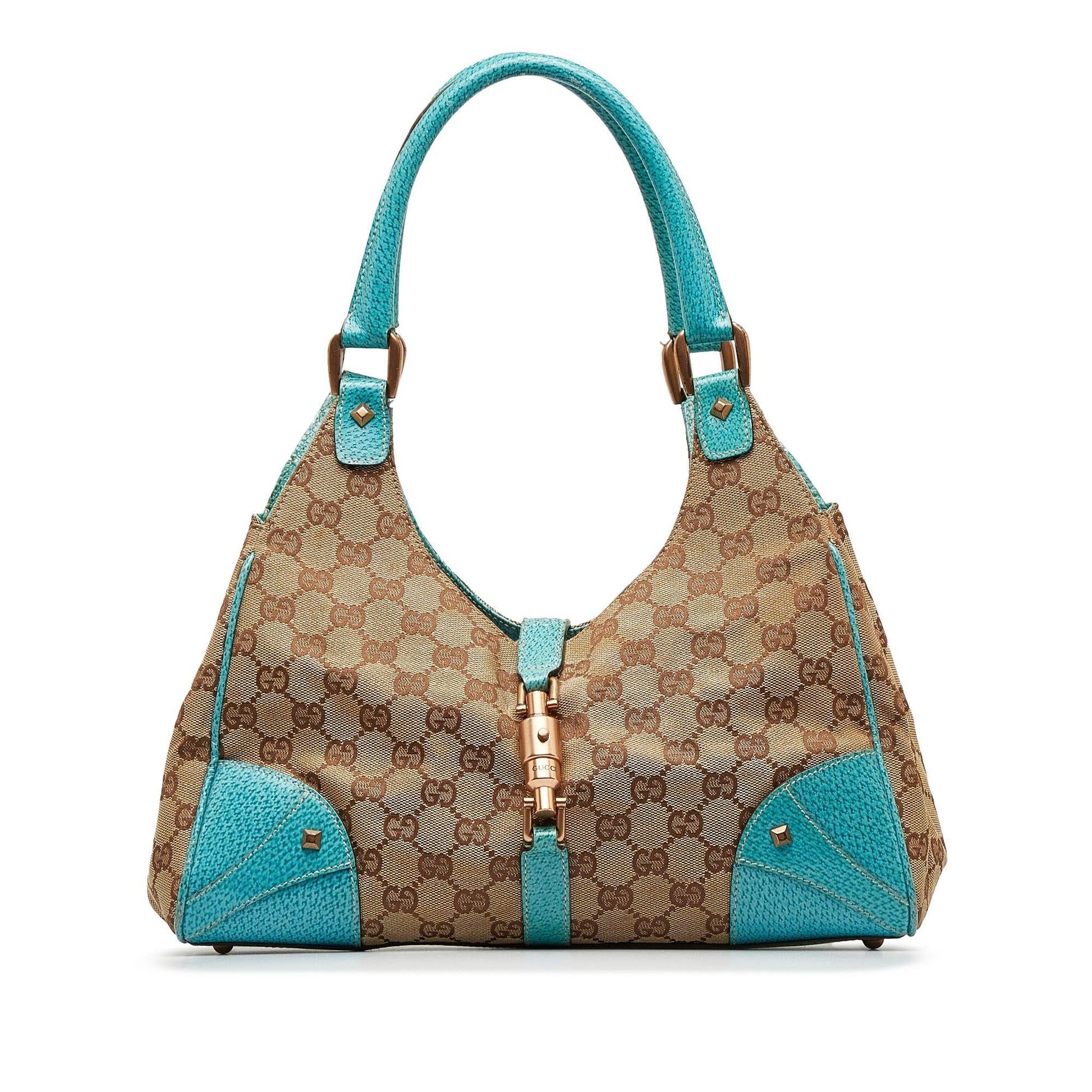 Gucci GG Nailhead Jackie Bardot SHG-KfMLGA Canvas Brown Satchel Bag