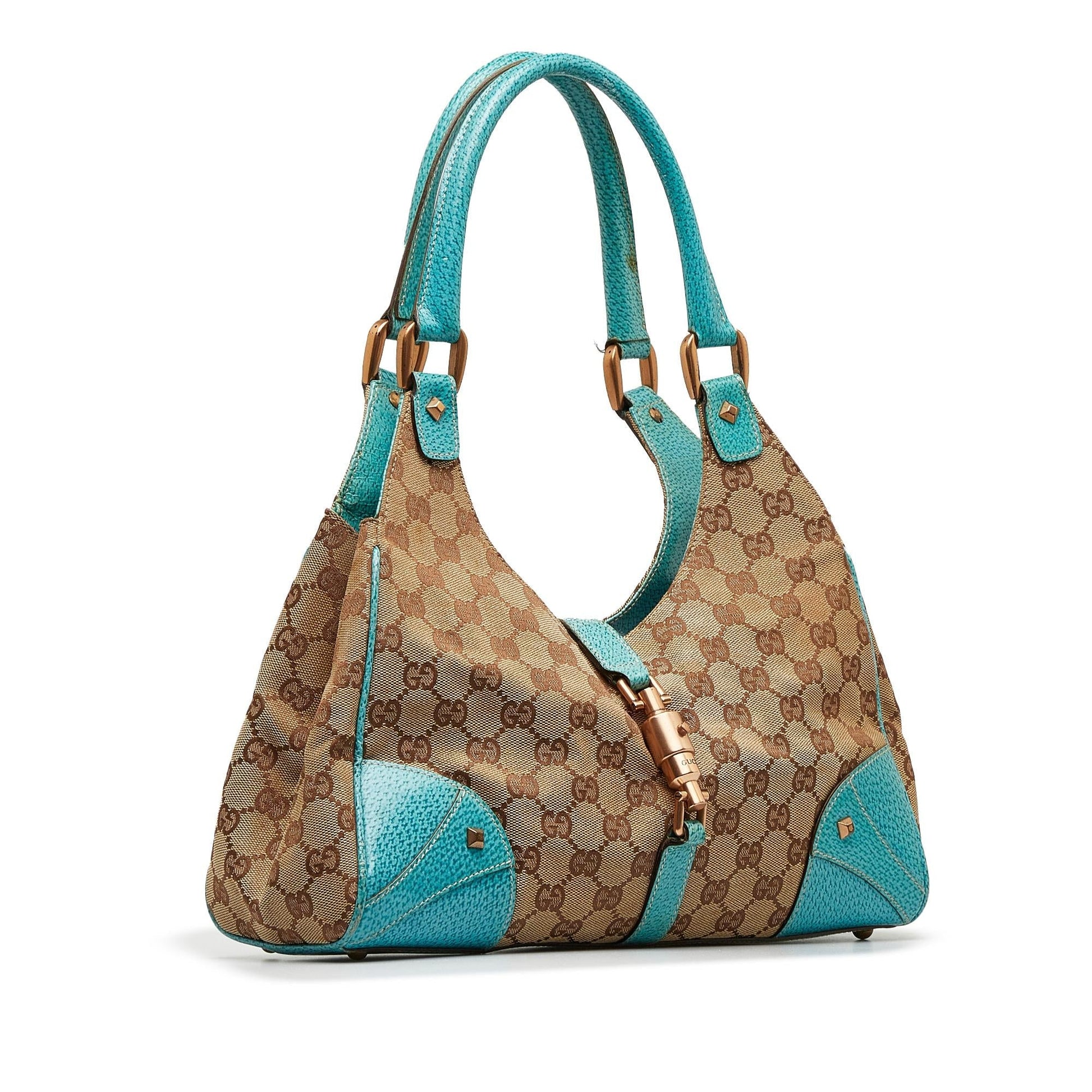Gucci GG Nailhead Jackie Bardot SHG-KfMLGA Canvas Brown Satchel Bag