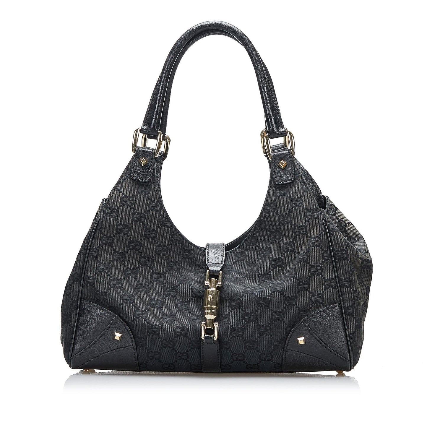 Gucci GG Nailhead Jackie O SHG-S61S5C Canvas Black Satchel Bag