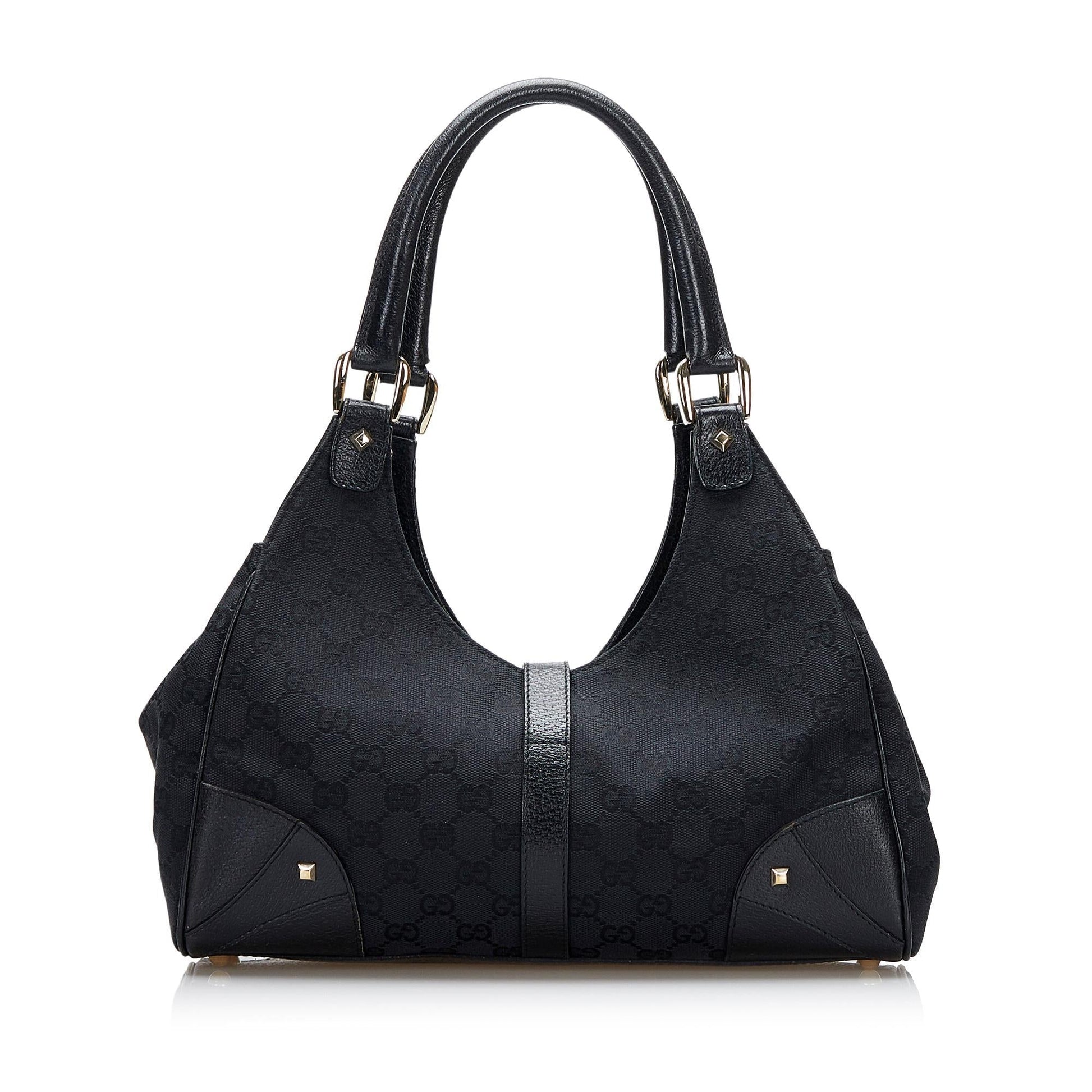 Gucci GG Nailhead Jackie O SHG-EBR2Lv Canvas Black Shoulder Bag
